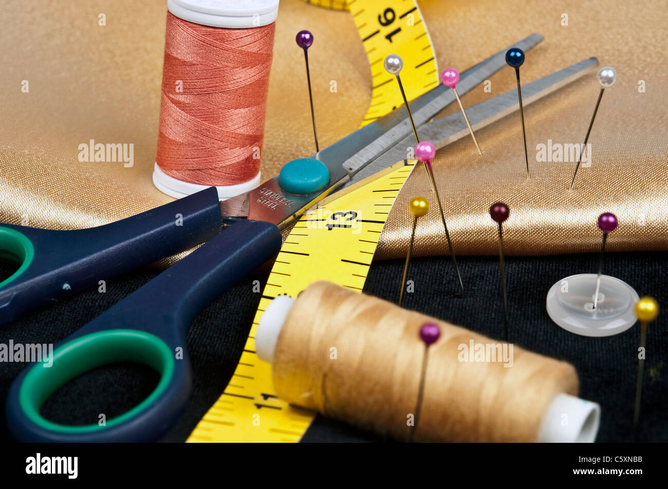 Thread,scissors and needle group Stock Photo Alamy