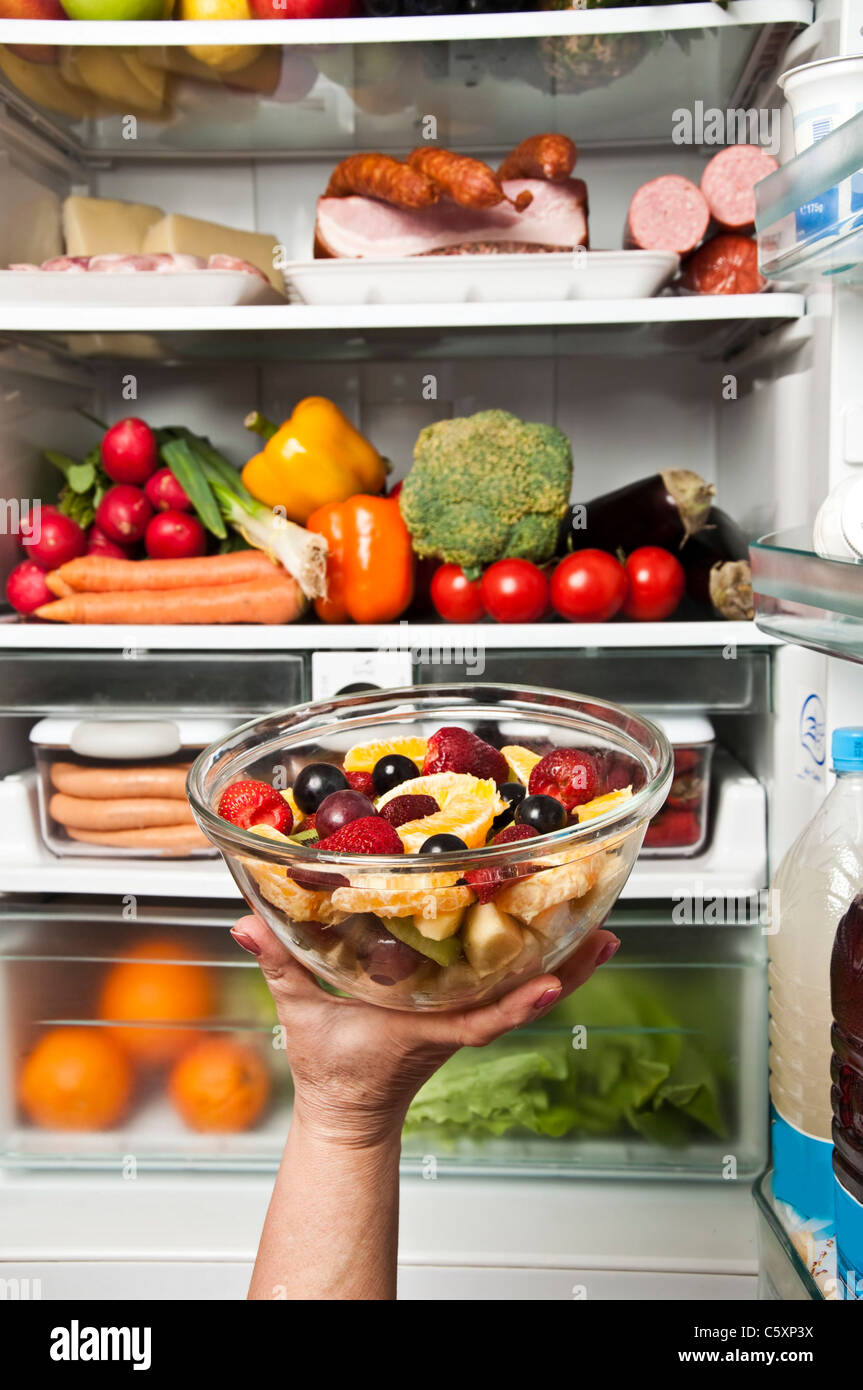 Food in refrigerator Stock Photo