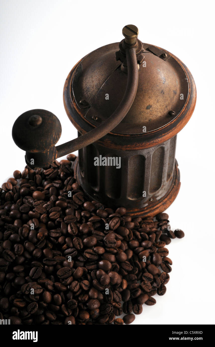 Coffee beans and grinder Stock Photo