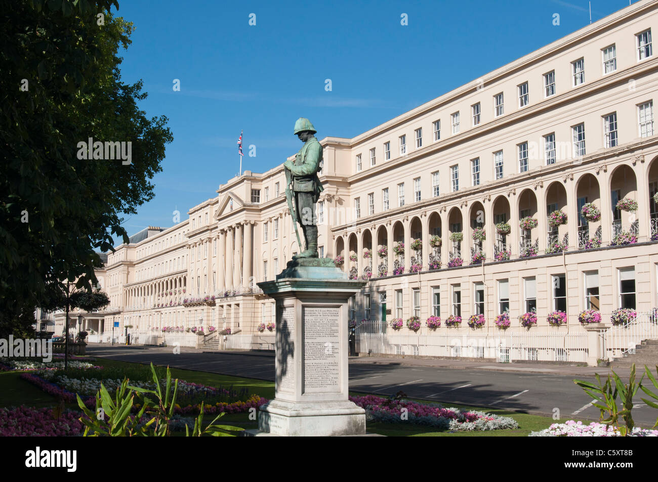 Boer War Memorial with the Municipal Offices in The Promenade at Cheltenham, Gloucestershire. Stock Photo