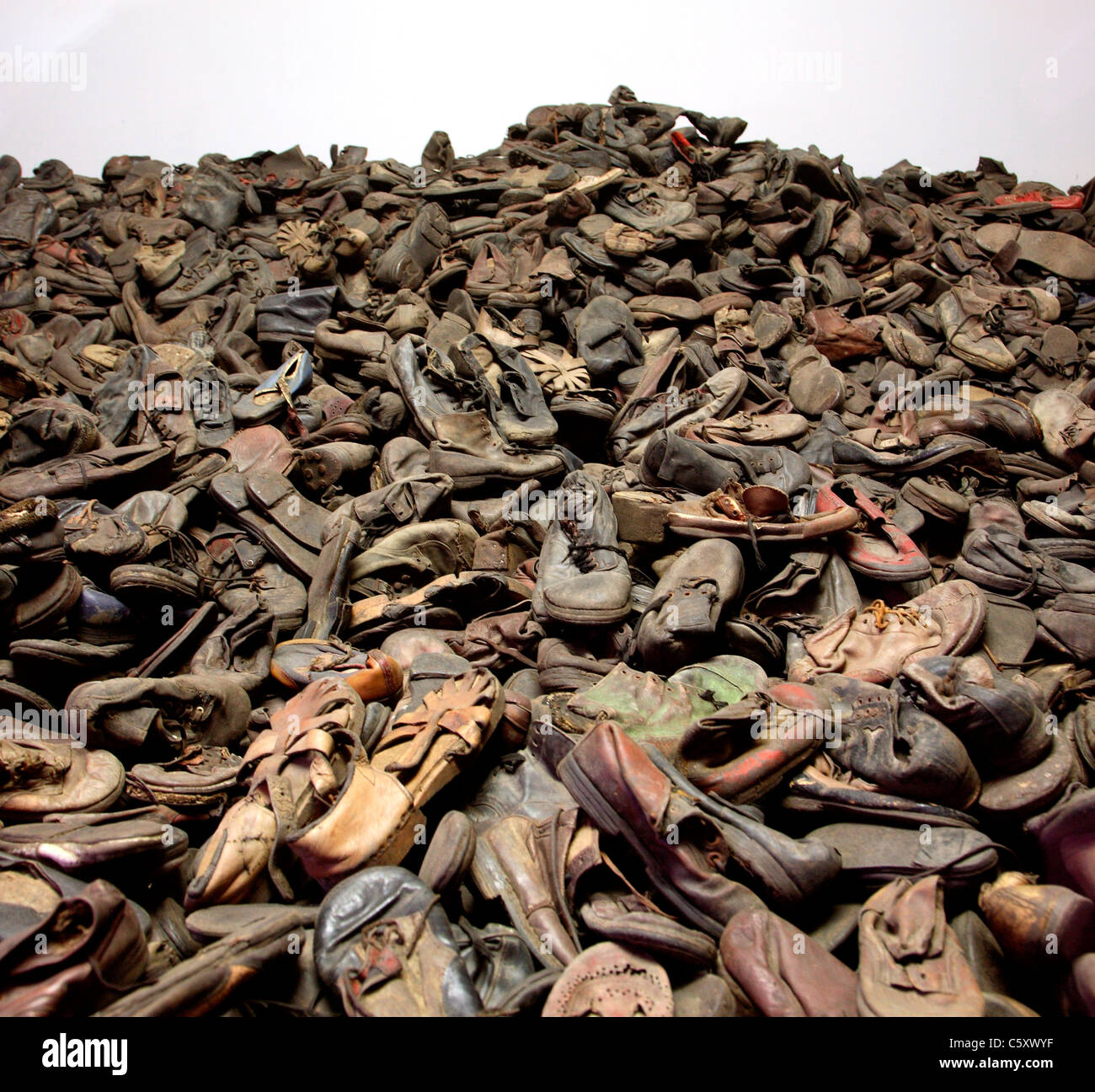 Auschwitz Museum - display of shoes Stock Photo