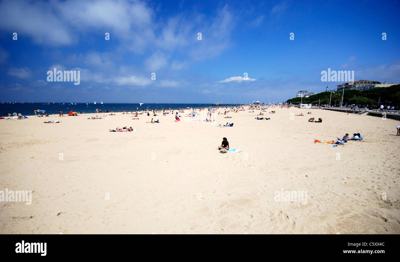 Beach life at the Arcachon Beach, Plage d’Arcachon, in south-western France. Stock Photo