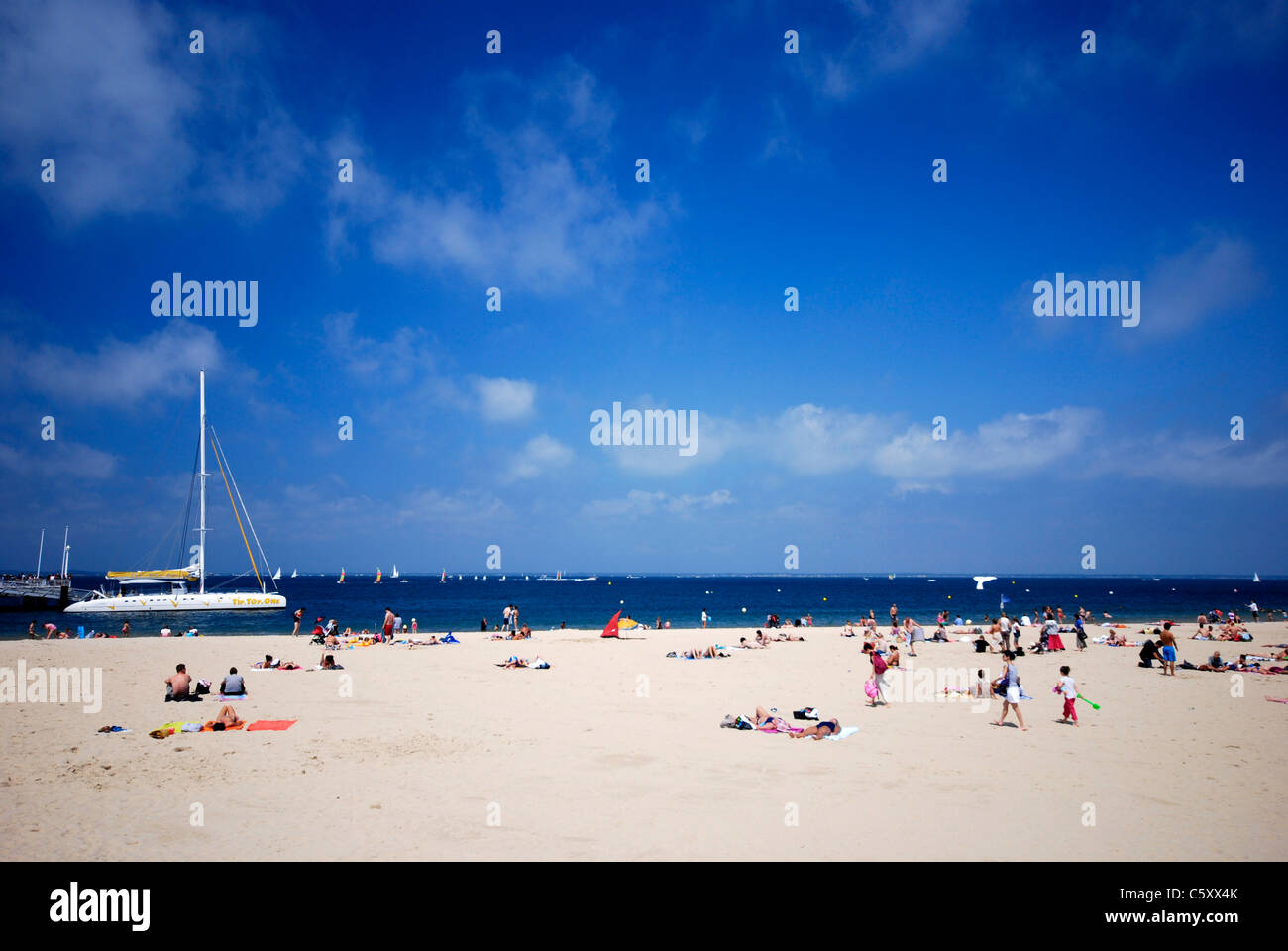 Beach life at the Arcachon Beach, Plage d’Arcachon, in south-western France. Stock Photo