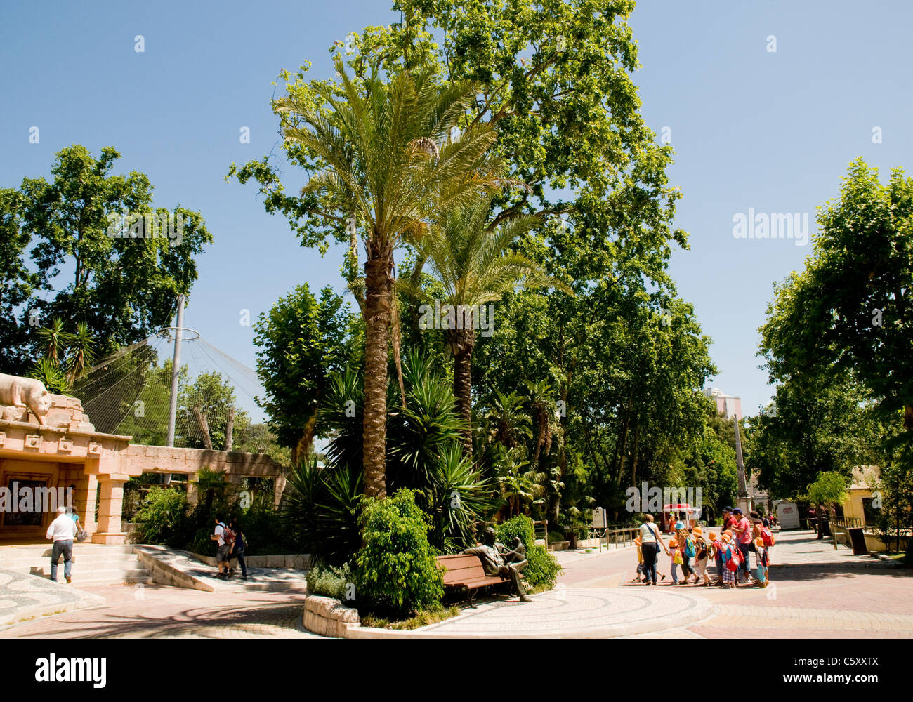 The grounds of Lisbon Zoo, with the entrance to the Tiger enclosure on the left of the image. Stock Photo