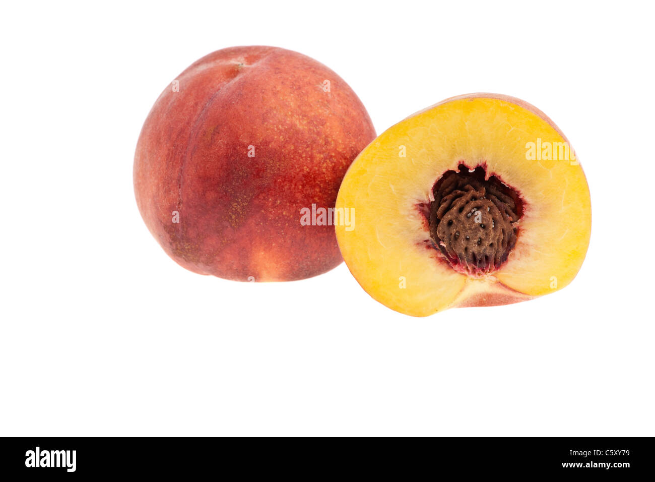 Peach and half peach image on white background Stock Photo Alamy