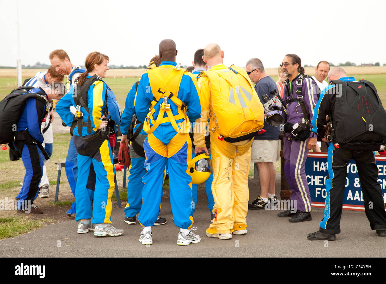 A group of friends at Langar Skydive centre Nottingham England UK Stock Photo