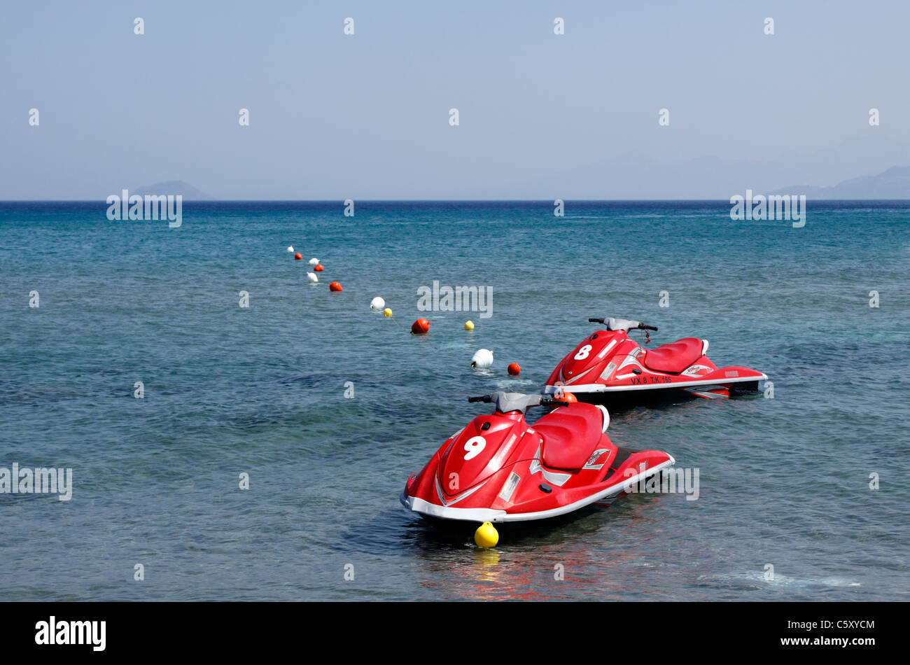 JET SKIS ANCHORED OFF OF KOS A GREEK ISLAND BEACH Stock Photo Alamy
