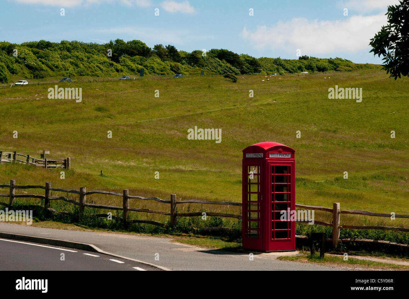 Red Telephone Booth Cuckmere Haven Sussex England Uk Stock Photo