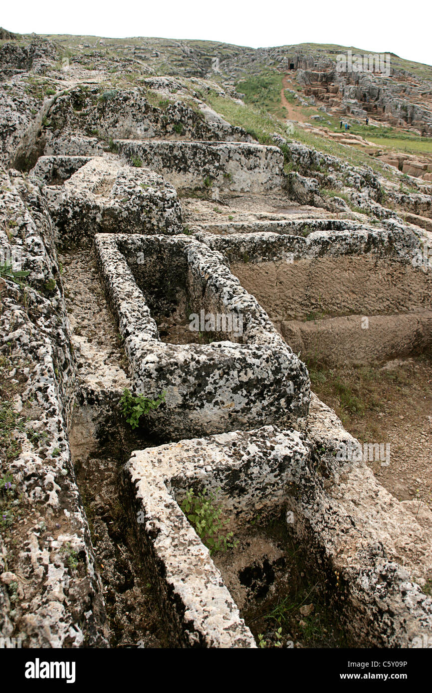 Rock-cut tombs of the ancient city of Perre near Adiyaman, Turkey Stock Photo