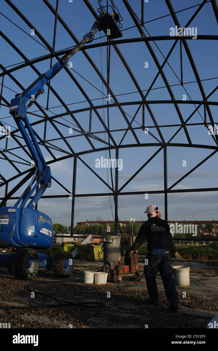 Welding . Construction of the Museum " House of Griffins " Roman city of Complutum SPAIN Stock