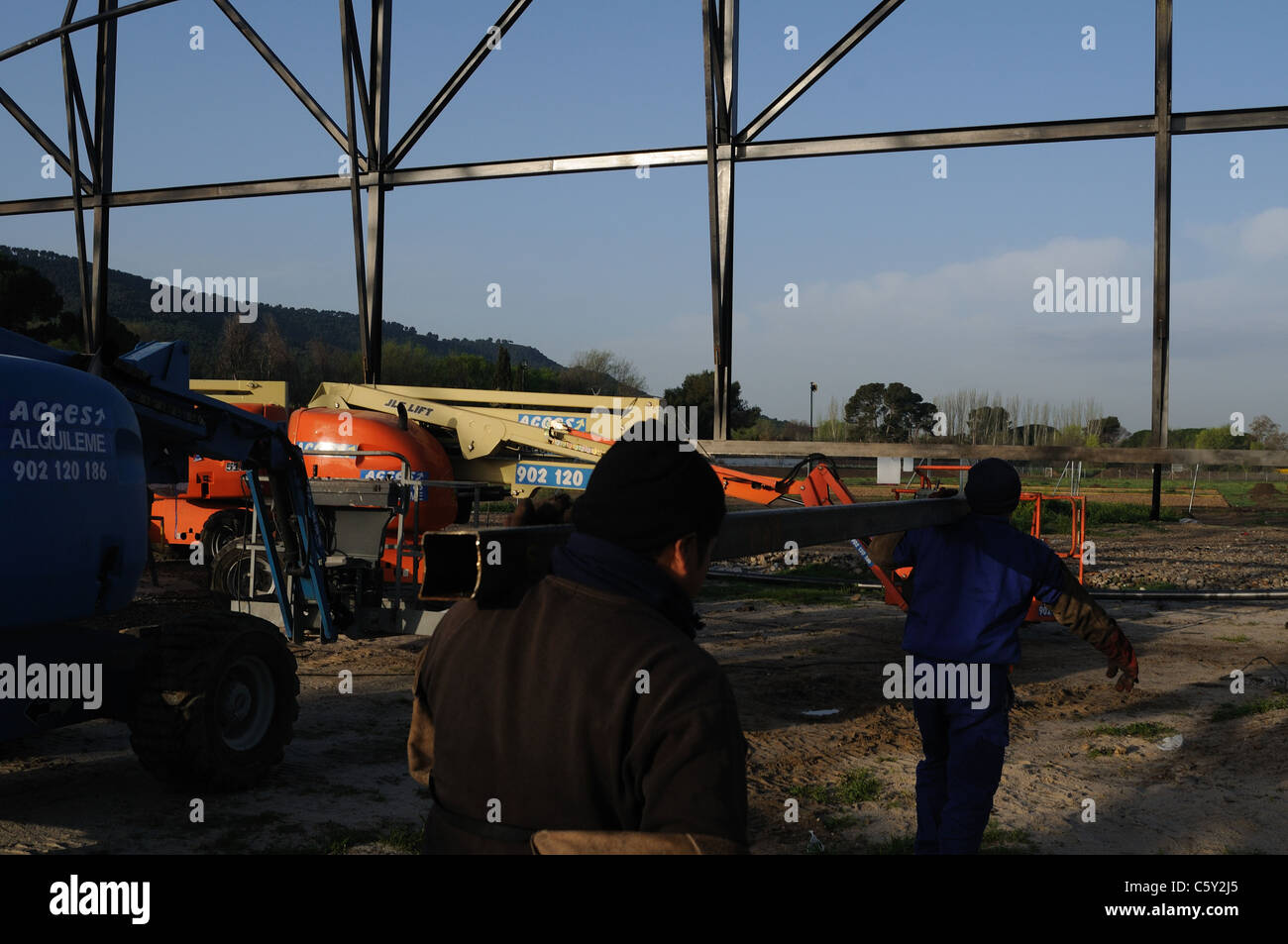Welding . Construction of the Museum " House of Griffins " Roman city of Complutum SPAIN Stock