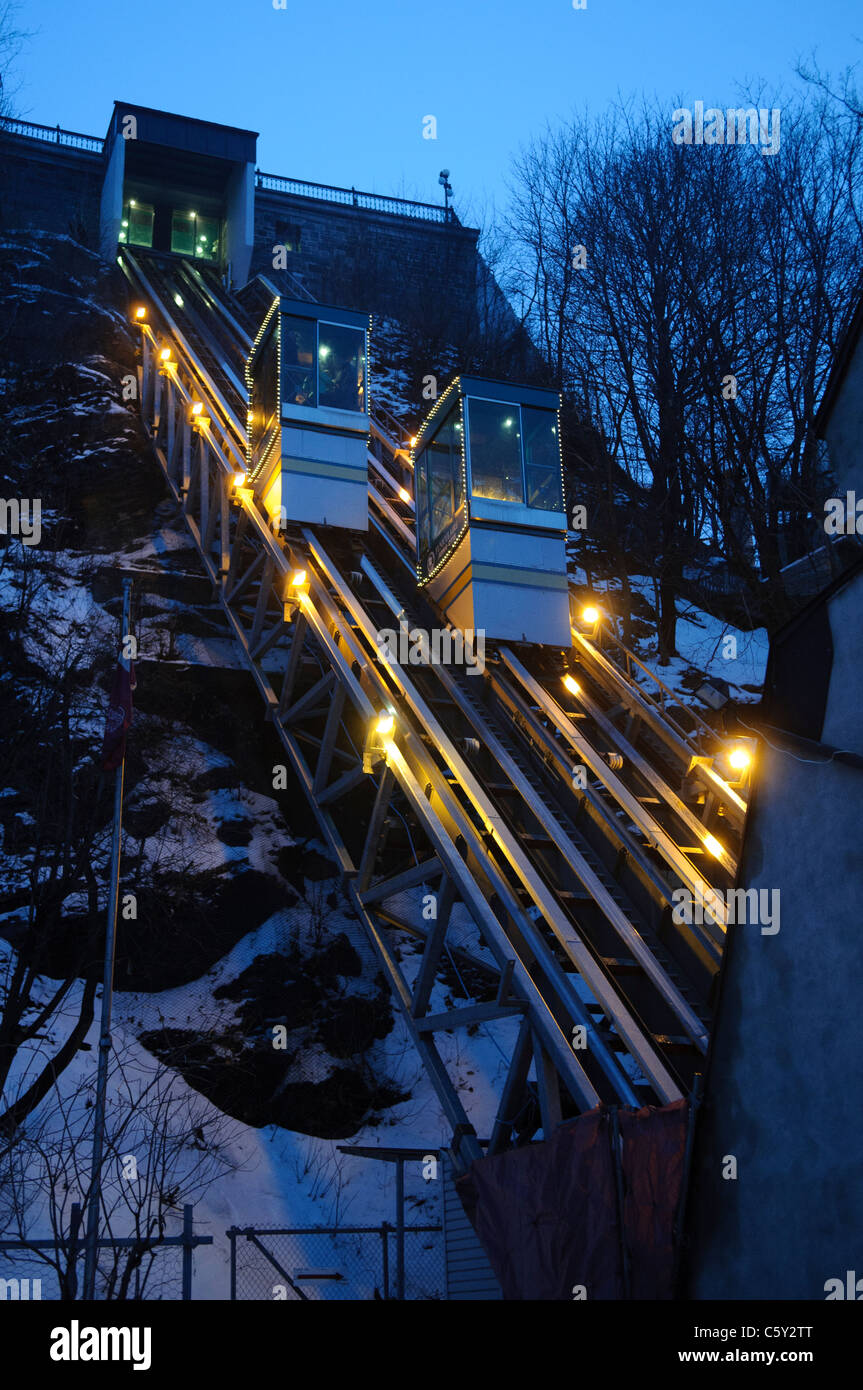 Petit Champlain Funicular Illuminated Winter Tracks Quebec City Canada ...