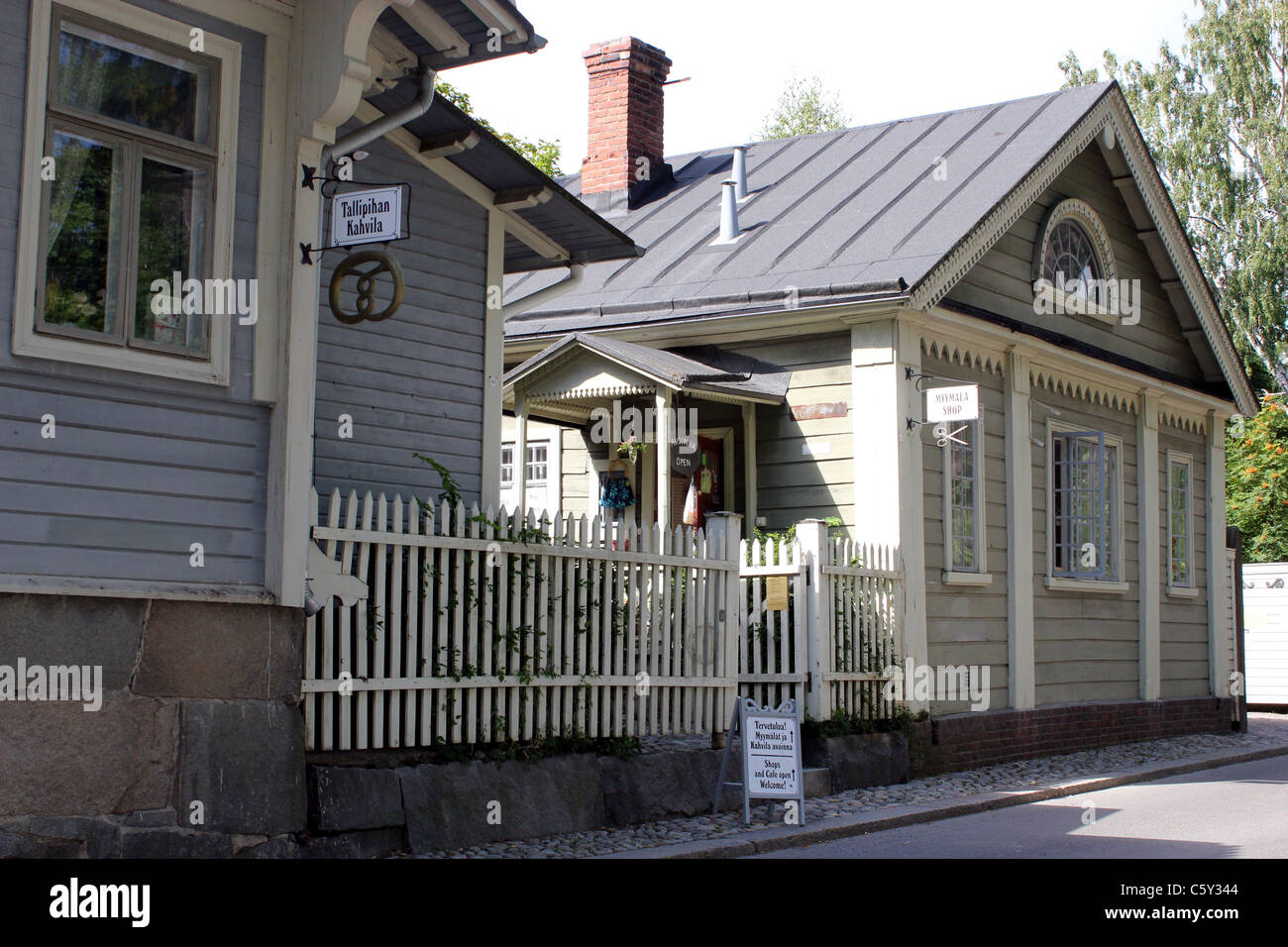 Wooden houses at craftsman´s area Tallipiha in Tampere, Finland Stock