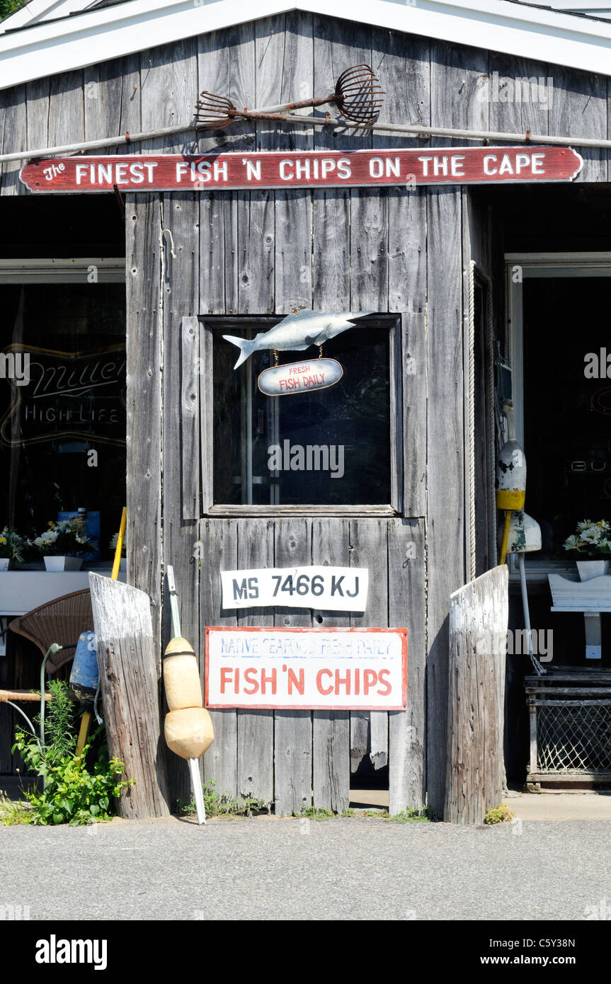 Exterior of an old-fashioned  fish and chips restaurant on Cape Cod, USA. Stock Photo