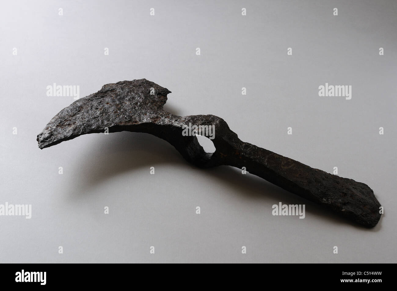 Axe iron adze. ( 4 th - 8 th CE ) - Visigoth period in  ' Burgo de Santiuste Museum'- SPAIN Stock Photo