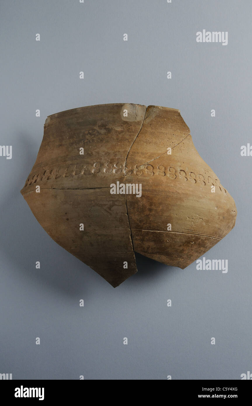 Fragment of a ceramic pot with stamped decoration.  Second Iron Age period  in  " Burgo de Santiuste Museum"- SPAIN Stock Photo