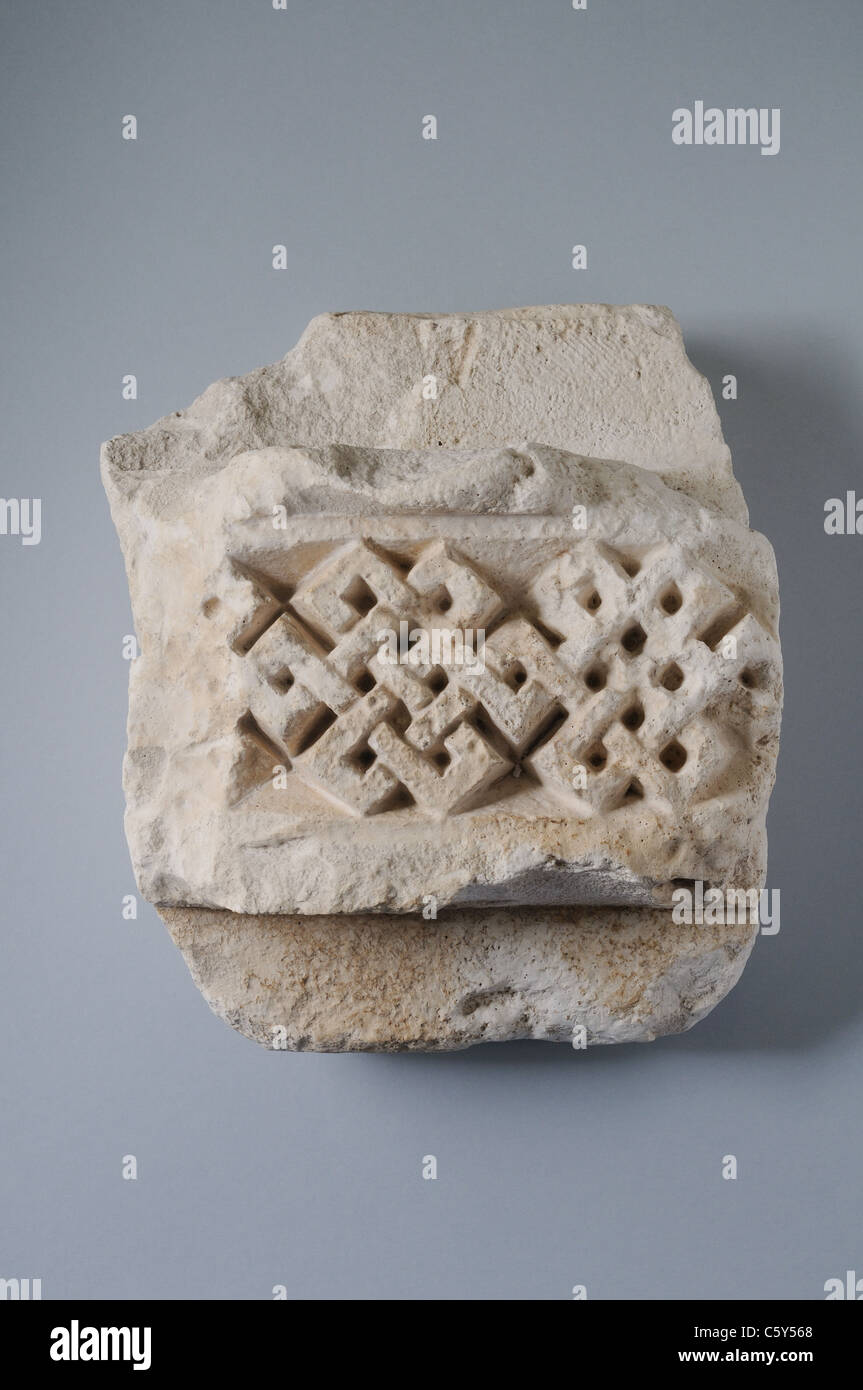 Fragment of cornice of stucco . Hispanic-Muslim period  in  ' Burgo de Santiuste Museum '- SPAIN Stock Photo