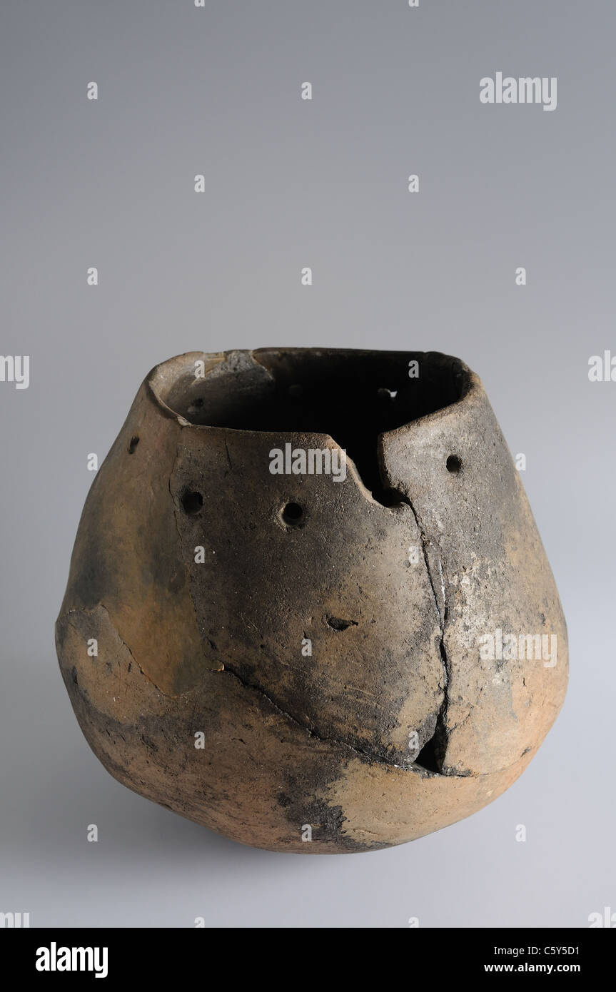 Ceramic pot.  Chalcolithic period in  ' Burgo de Santiuste Museum'- SPAIN Stock Photo
