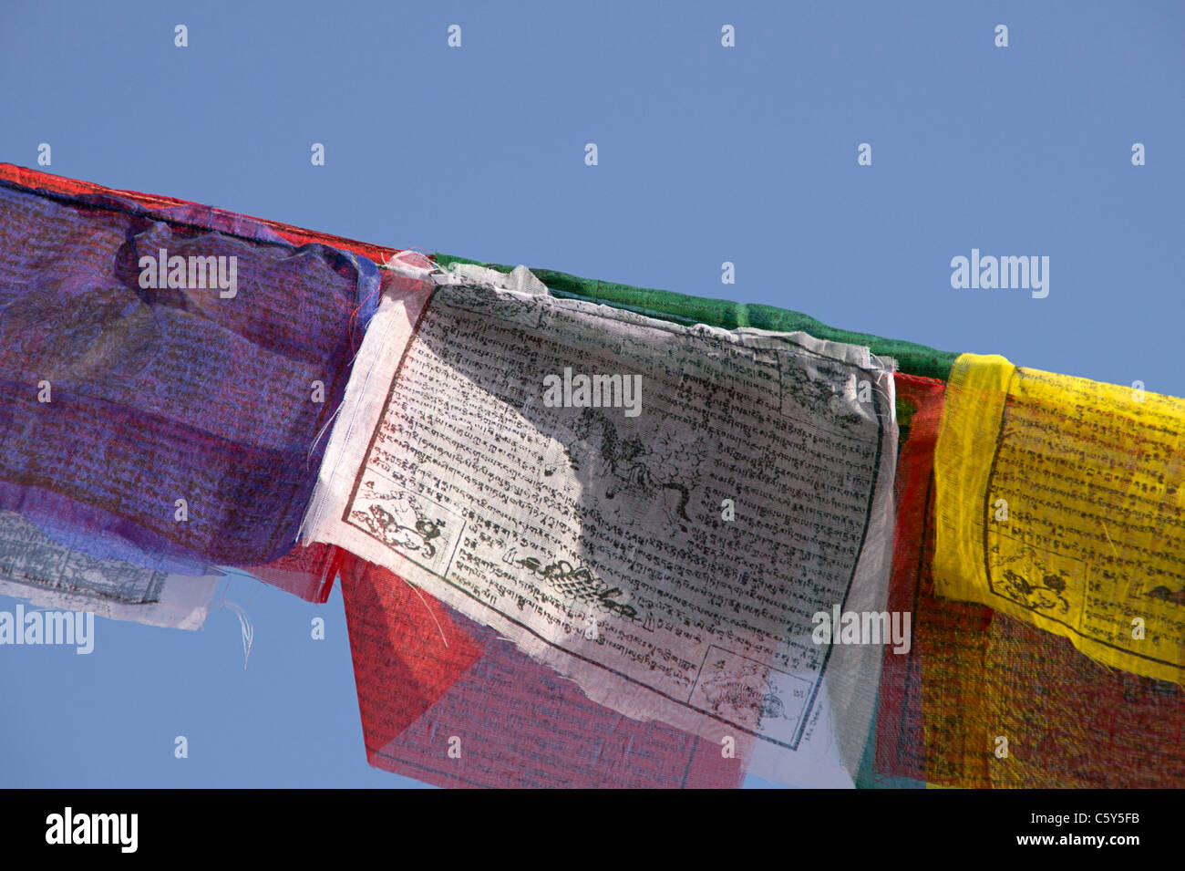 Prayer flags against a blue sky, Kathmandu, Nepal Stock Photo