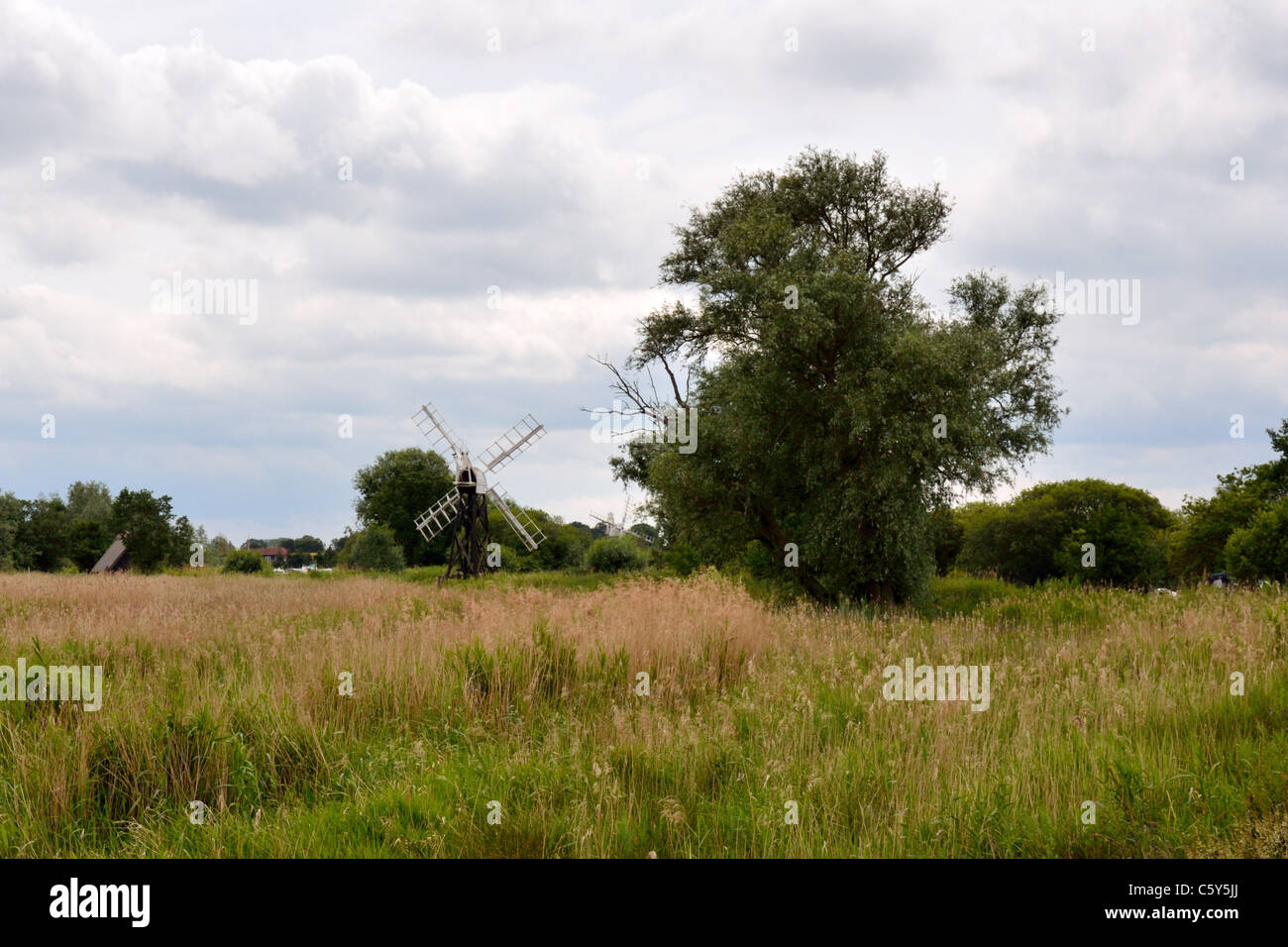 Wind Pumps on the Norfolk Broads Stock Photo