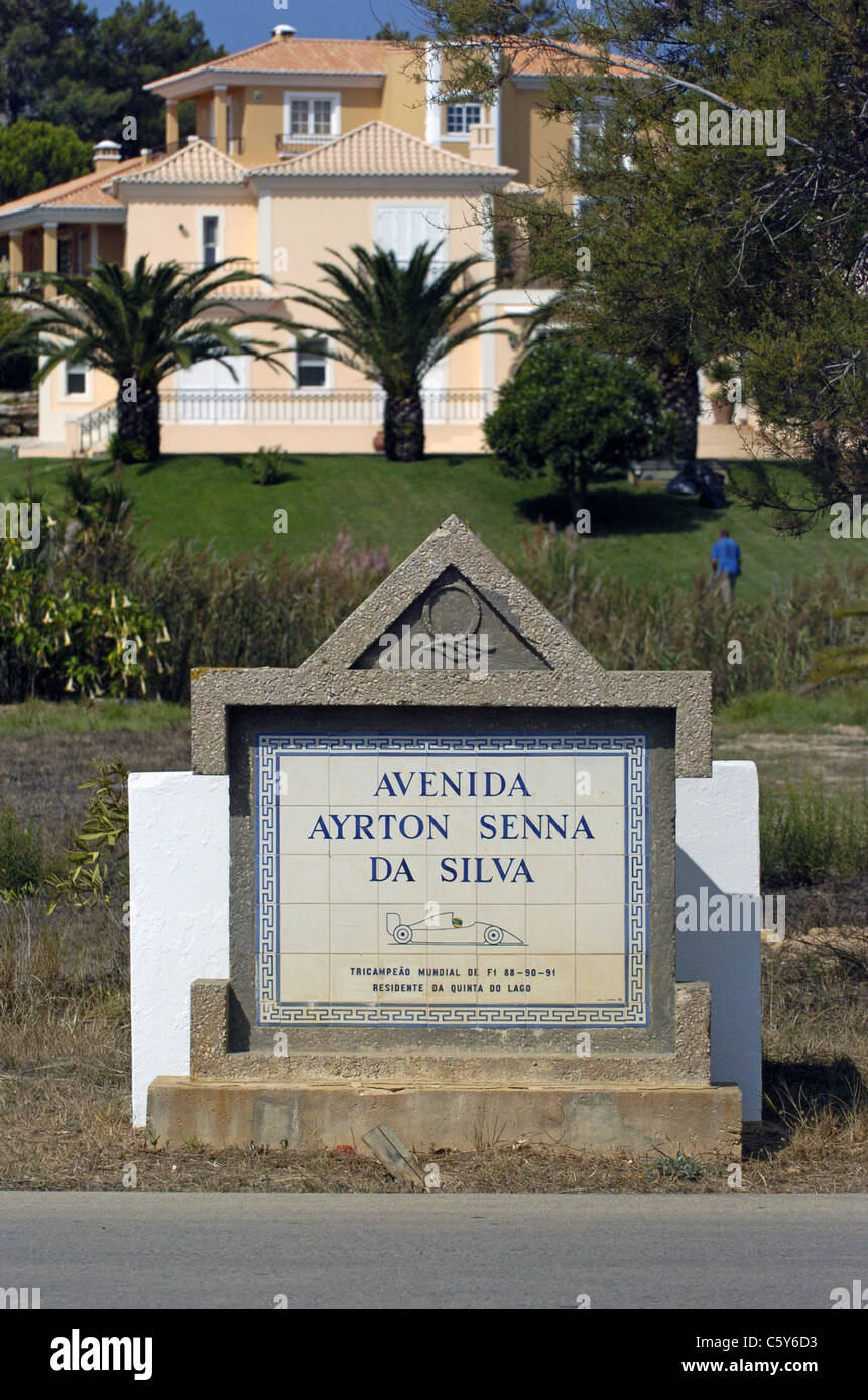 Ayrton Senna Avenue sign in the upmarket Quinta do Lago area of the