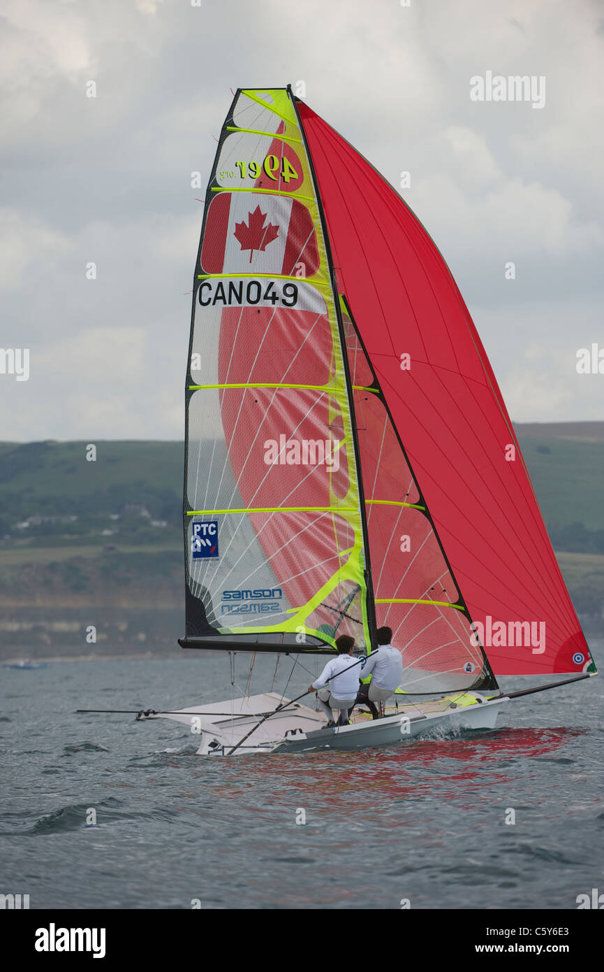 Gordon Cook and Hunter Lowden (CAN), Sailing Olympic Test Event, 49er men's skiff Class, Weymouth Stock Photo