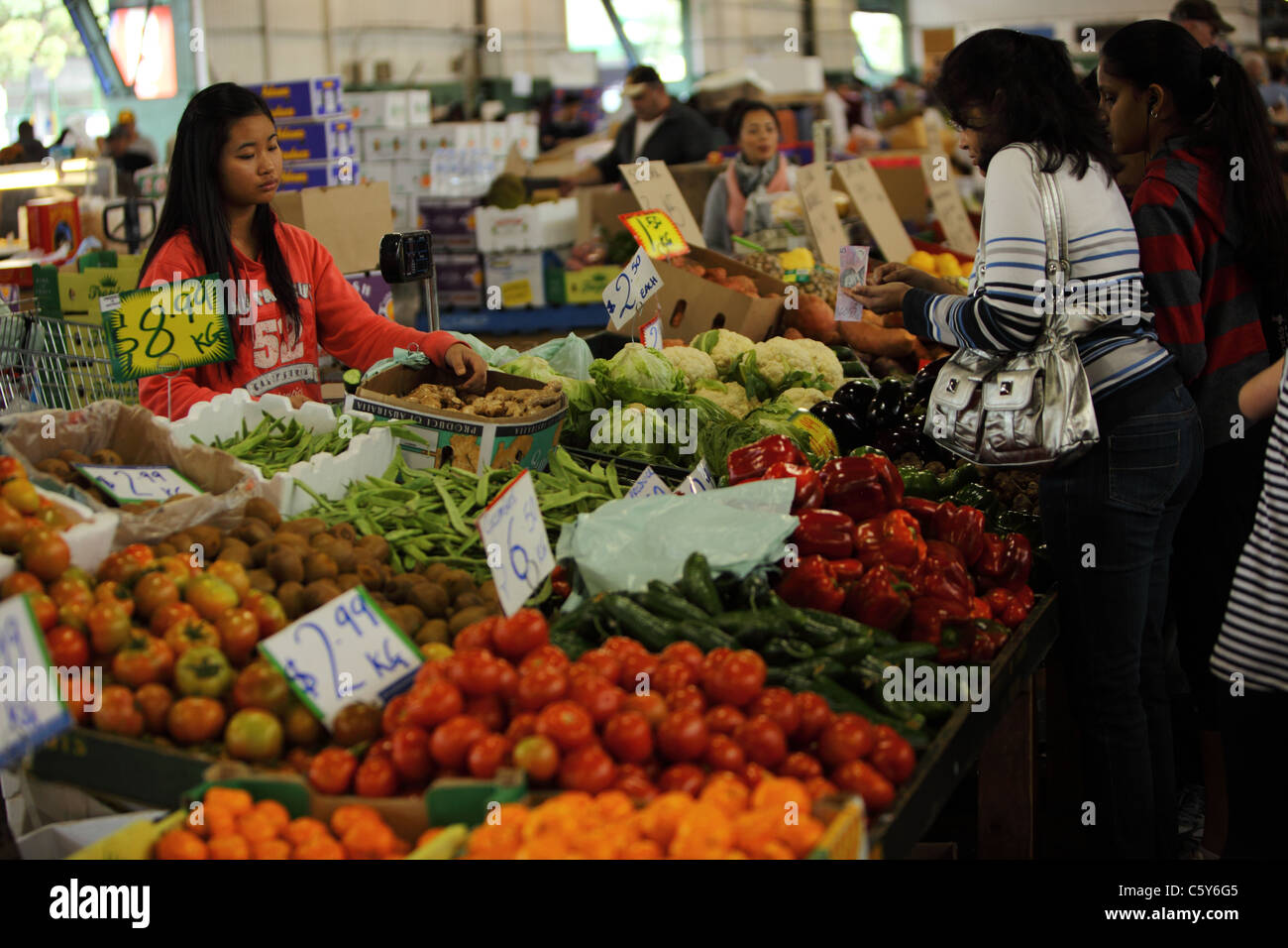 Fruit and Veg market traders at Paddy's Market in Sydney Australia