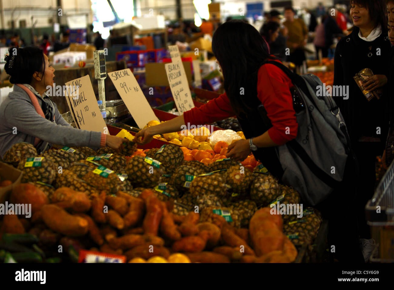 Fruit and Veg market traders at Paddy's Market in Sydney Australia