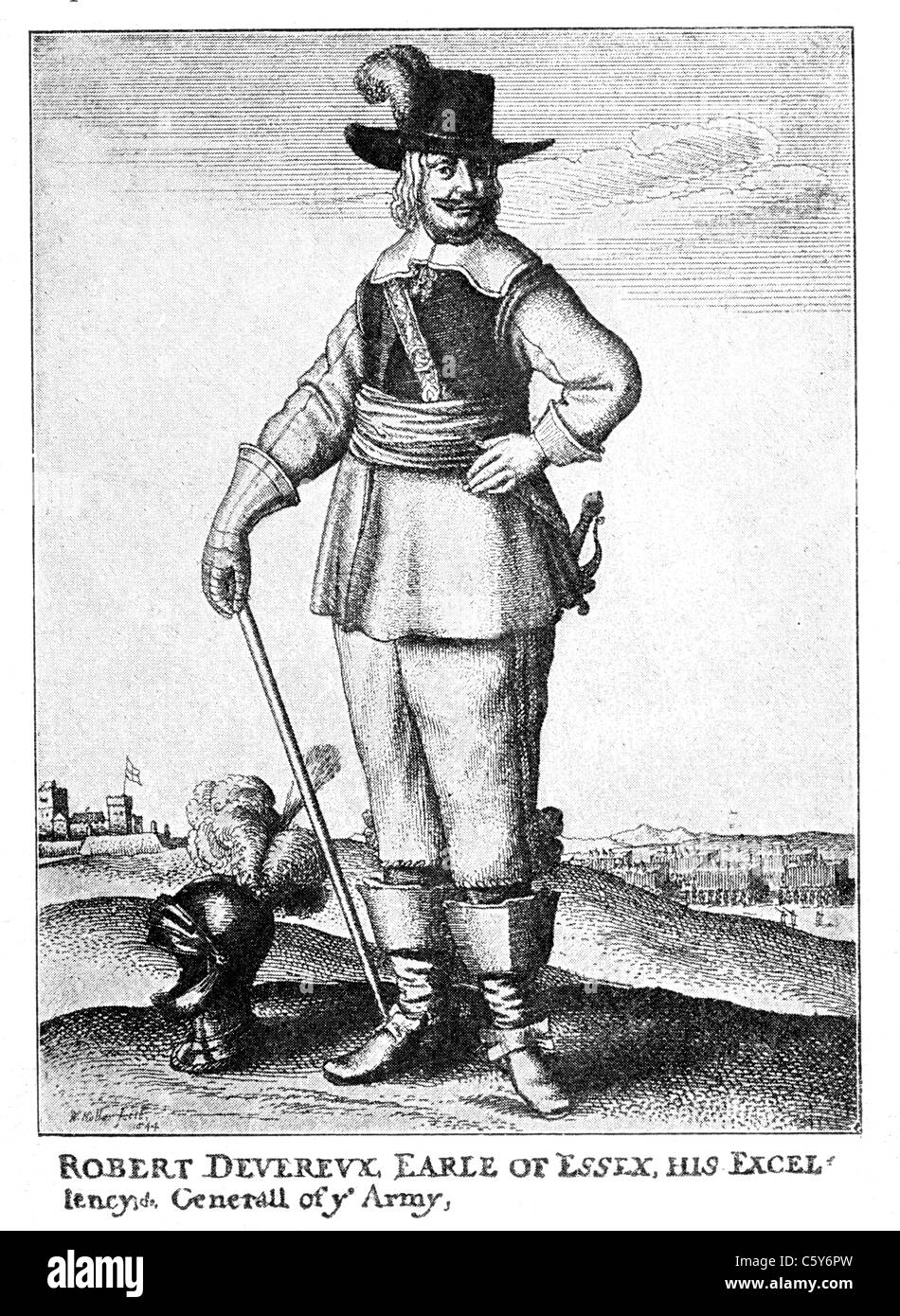 Robert Devreux, 3rd Earl of Essex, English Parliamentarian General during the English Civil War; Black and White Illustration; Stock Photo