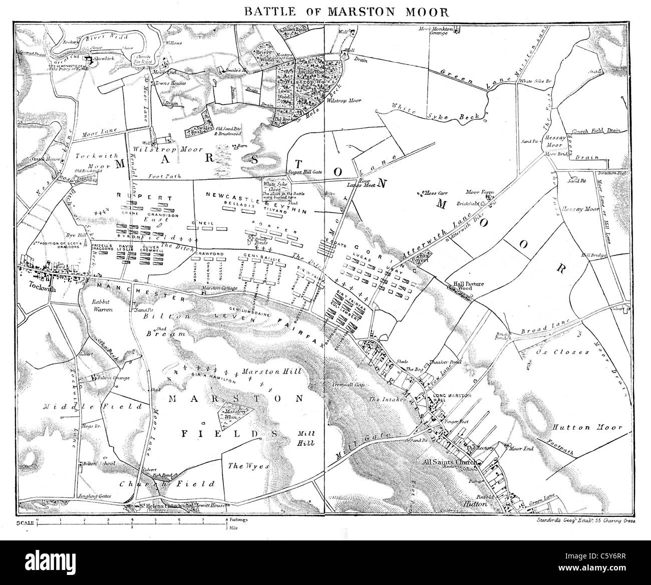 Map showing the deployment of Parliamentary and Royalist Forces at the Battle of Marston Moor, 2nd July 1644; Stock Photo