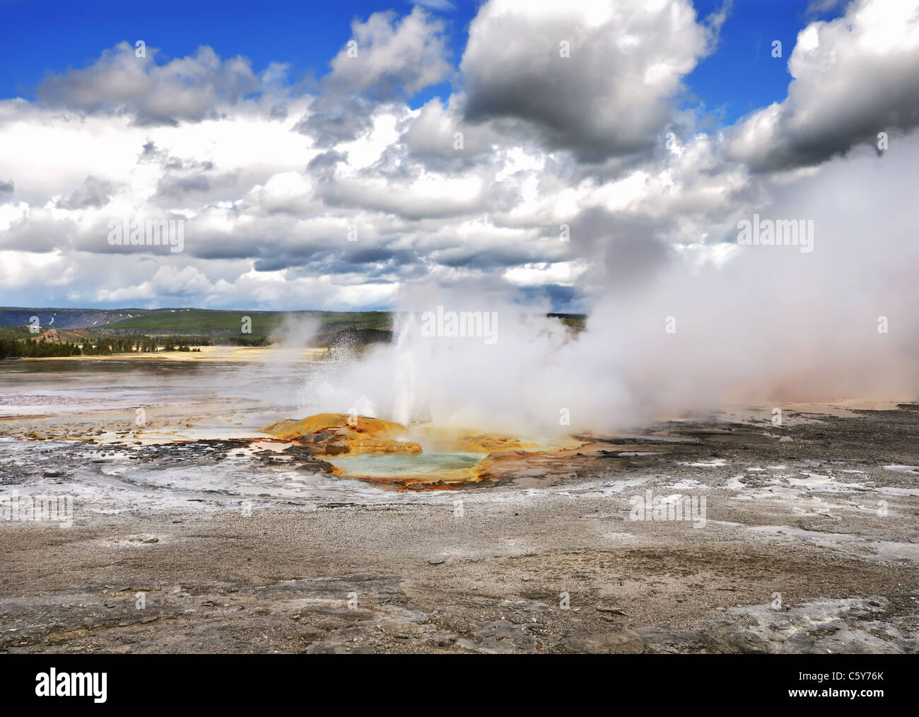 Clepsydra Geyser located in the Fountain Paint Pot area of Yellowstone. Stock Photo