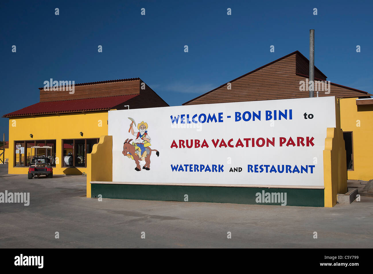 Waterpark and restaurant at the Aruba Vacation Park (Haystack residence), Hooiberg, near Santa Cruz, Aruba, Dutch Caribbean Stock Photo