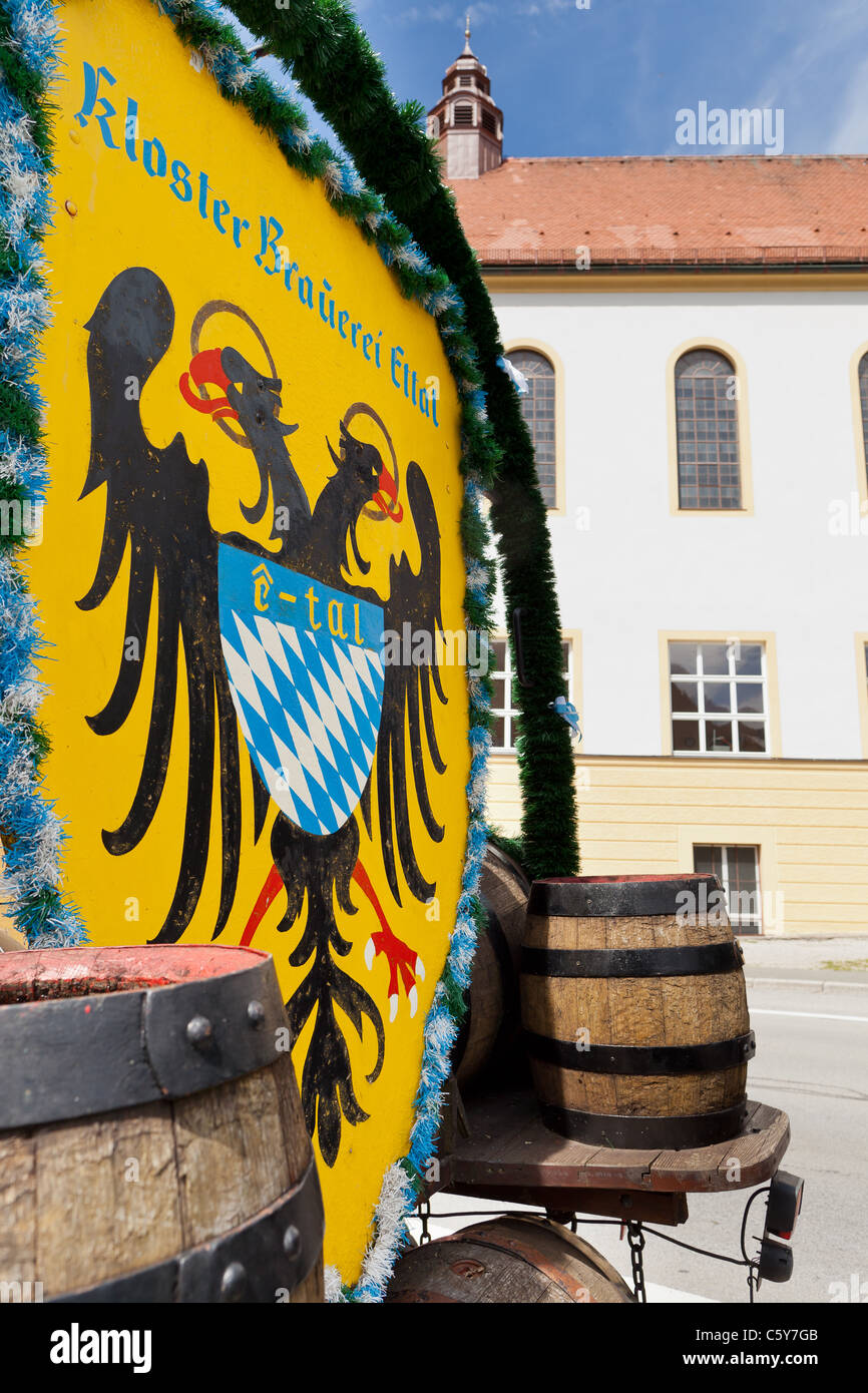 Coat of arms at a beer wagon of the Ettal monastery brewery Stock Photo