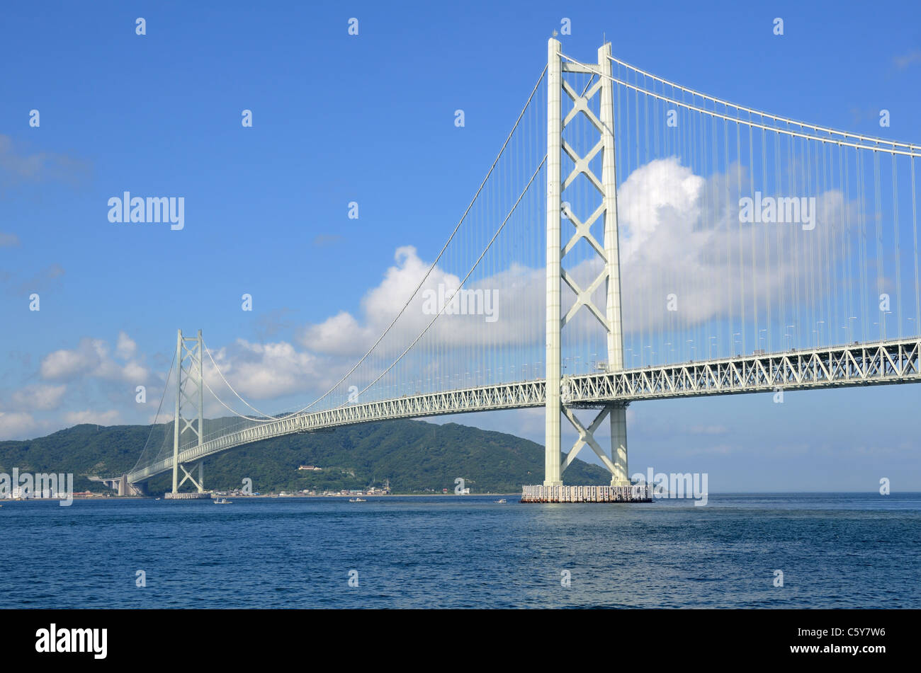 Akashi Kaikyo Bridge in Kobe, Japan. Stock Photo