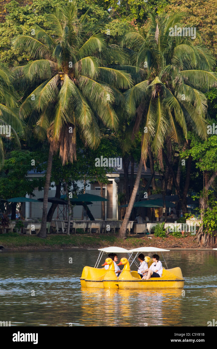 Pedalling in Lumphini Park, Bangkok, Thailand Stock Photo