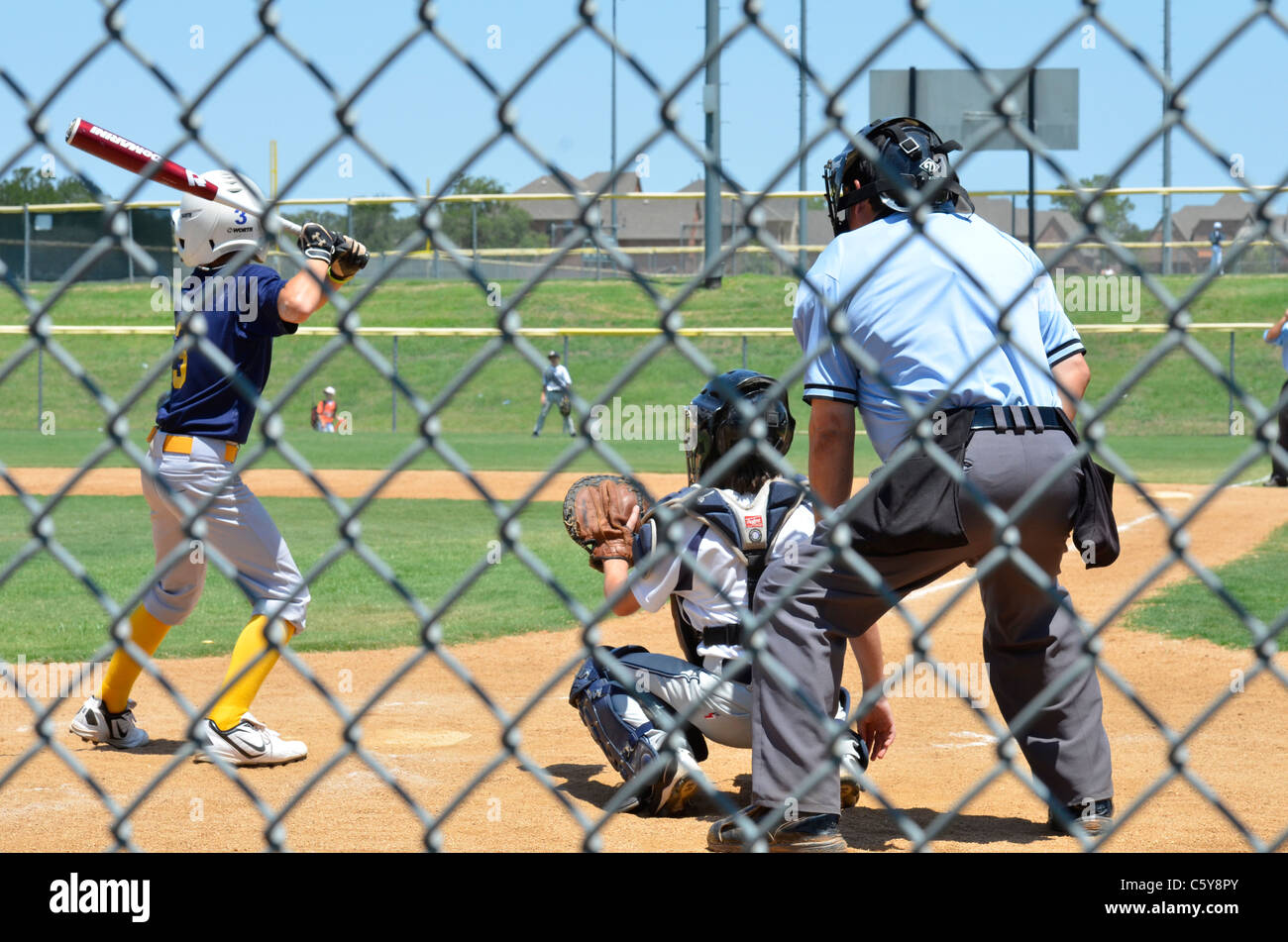 Little League baseball batter, catcher, and umpire lined up for  pitch-Victoria, British Columbia, Canada Stock Photo - Alamy