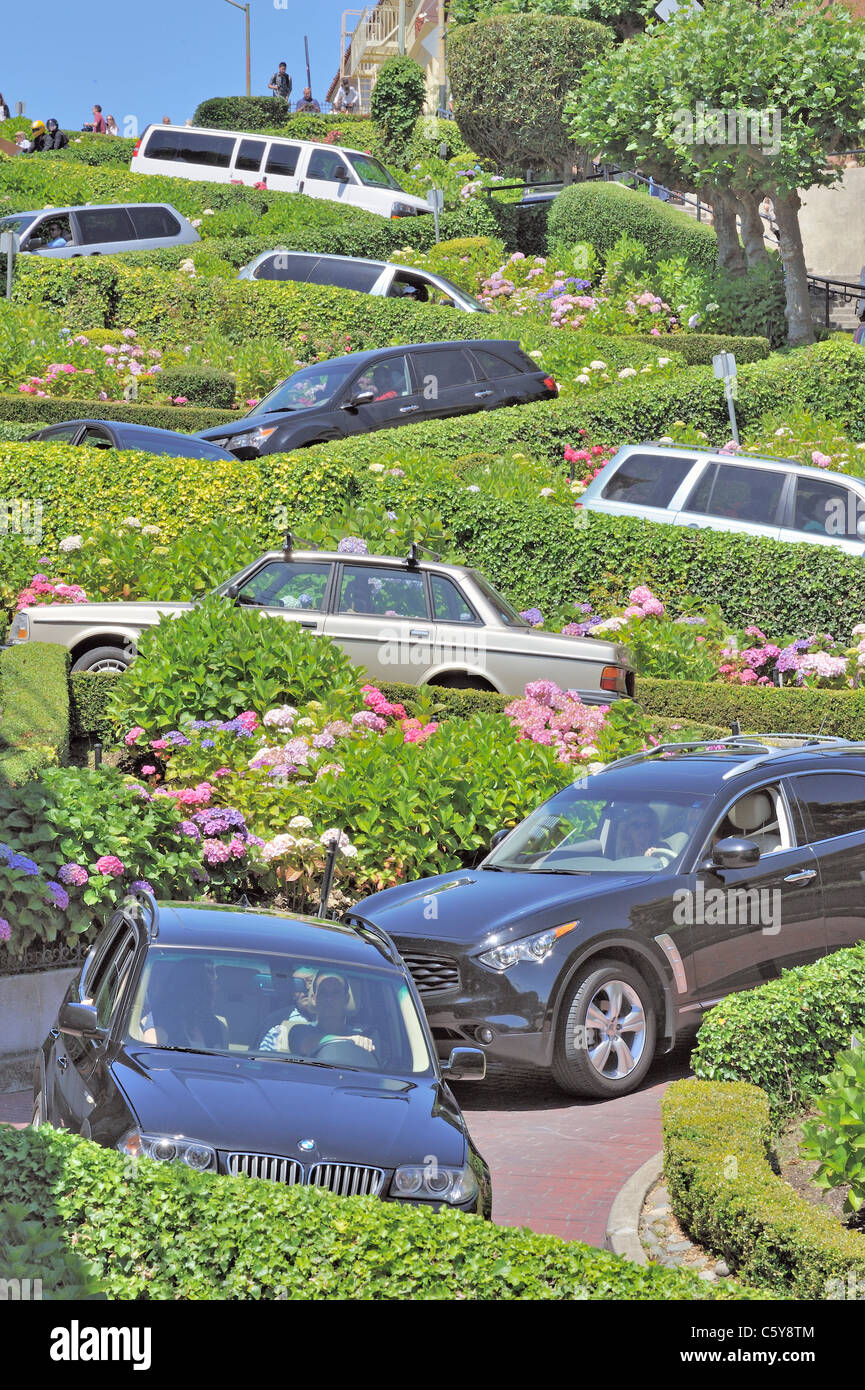 Traffic jam on crookedest street, San Francisco Stock Photo Alamy