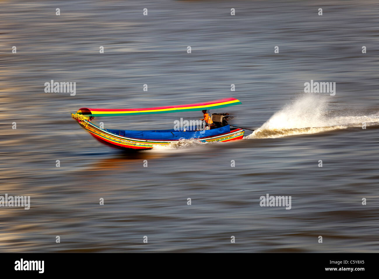 A Long Tail Boat on Chao Phraya River, Bangkok, Thailand Stock Photo