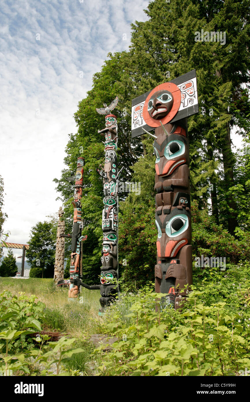 Totem poles in Stanley Park, Vancouver, BC. Stock Photo