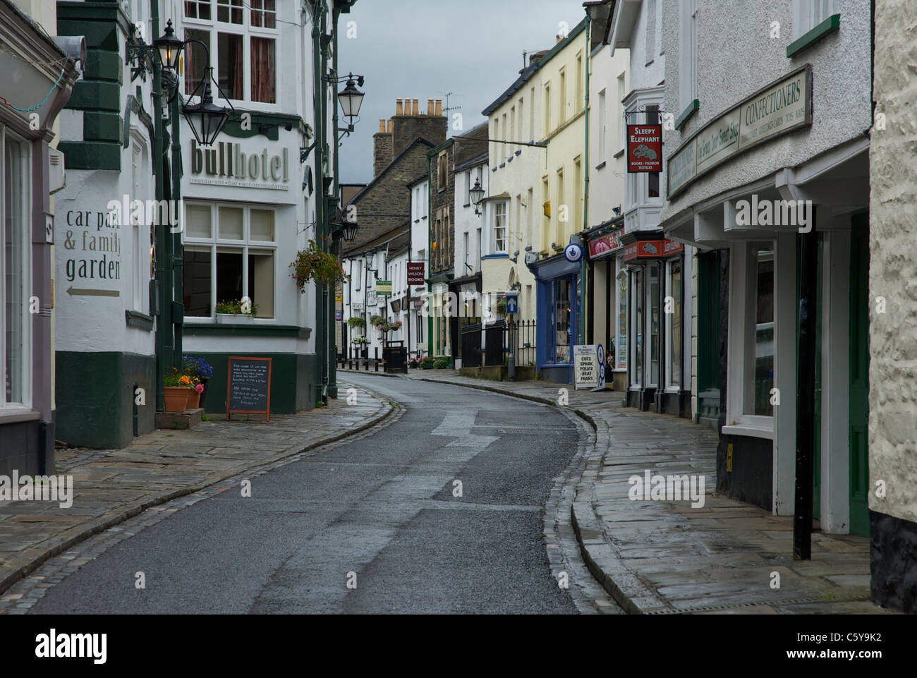 The narrow Main Street of Sedbergh, Cumbria, England UK Stock Photo