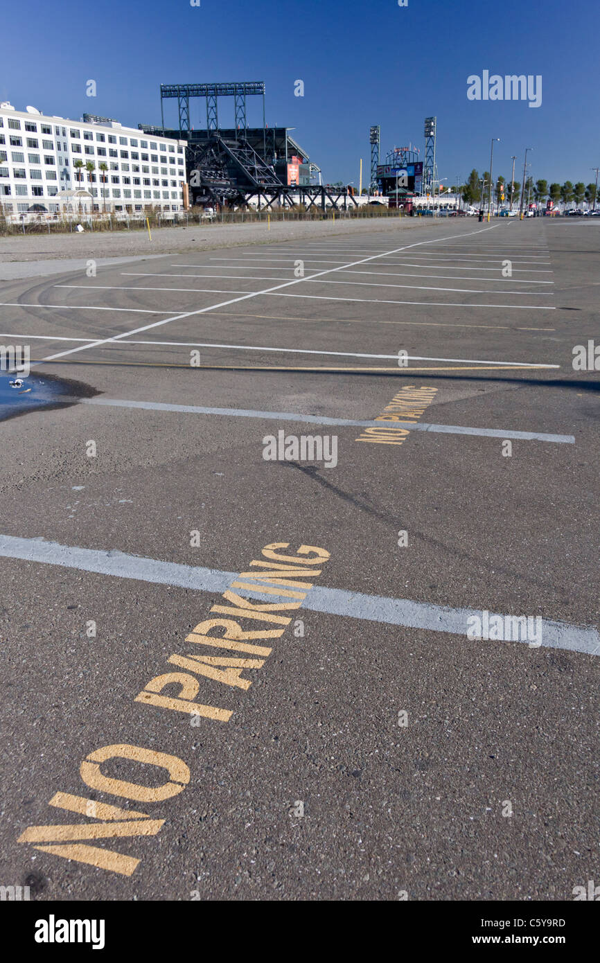 Outlined parking spaces  with No Parking instructions -across from AT&T Park on game day Nov. 1, 2010 Stock Photo