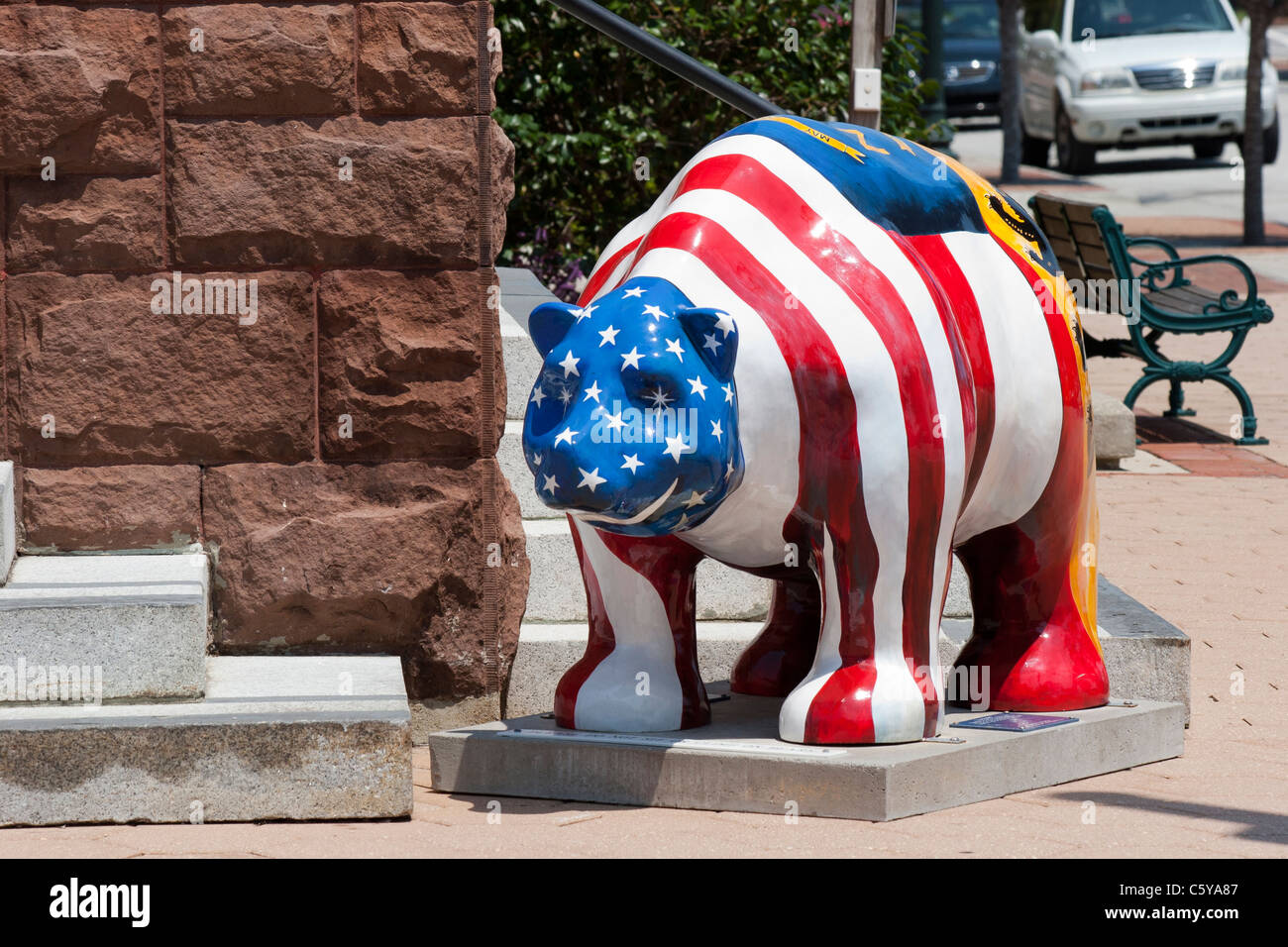 Patriotic bear mascot next to City Hall in New Bern, NC Stock Photo Alamy