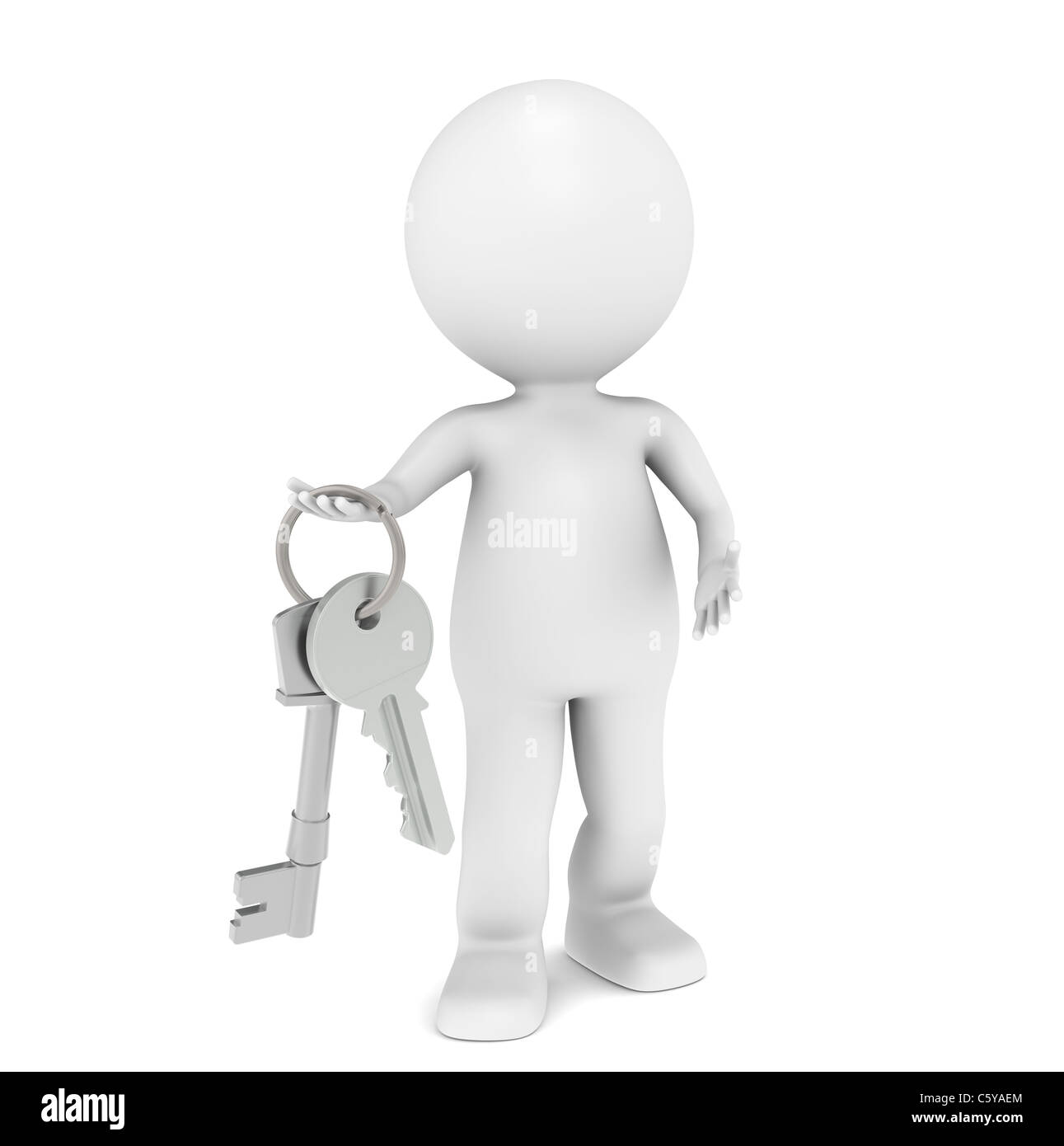 3D little human character holding a pair of Keys Stock Photo Alamy