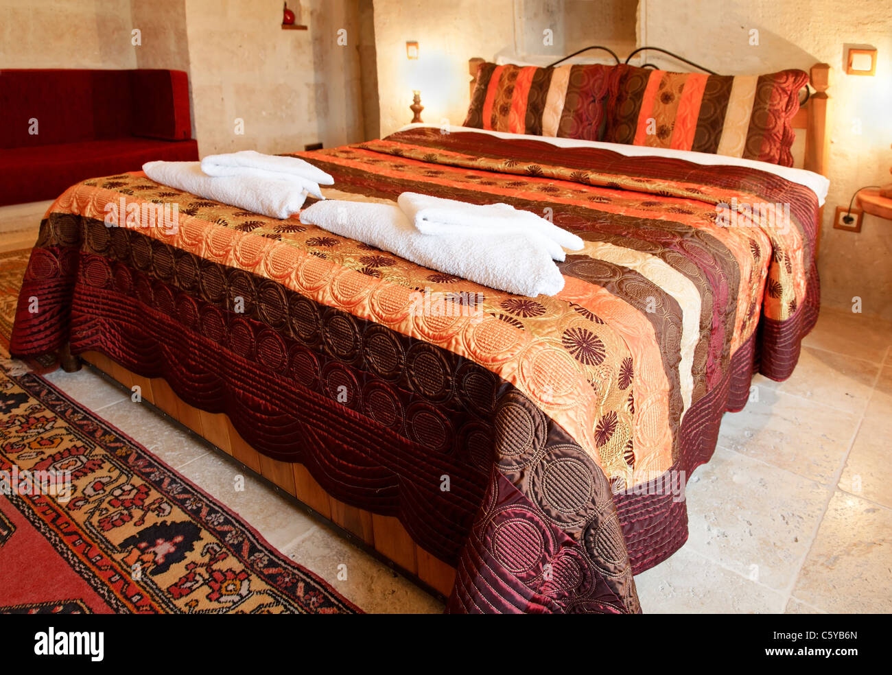 interior design and detail of bedroom in Turkey, embroidered colorful ...