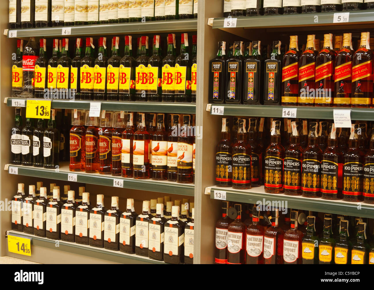 Spirits in Supermarket in Spain Stock Photo