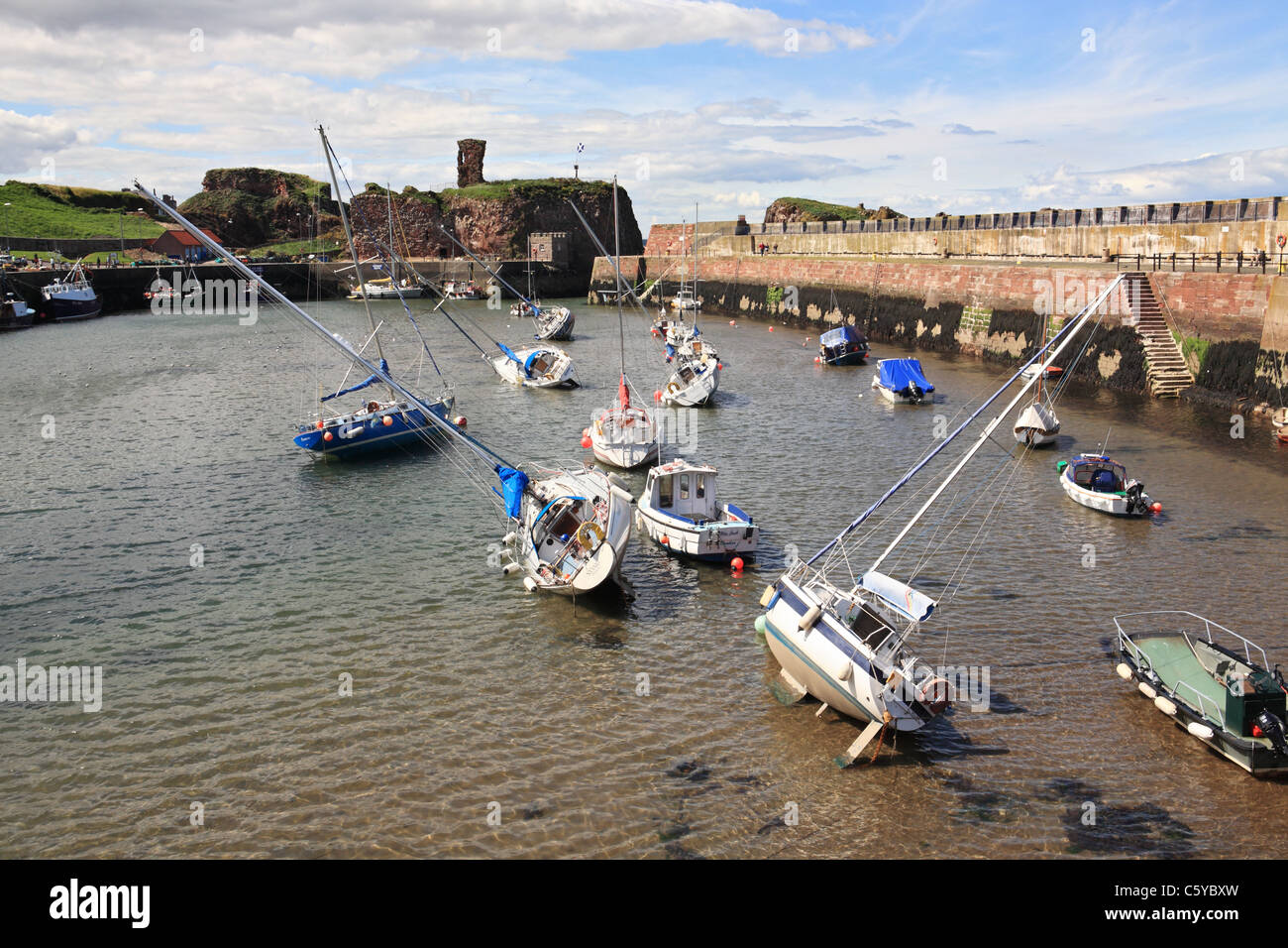 Yachts within Dunbar Harbour, East Lothian,  Scotland, UK Stock Photo