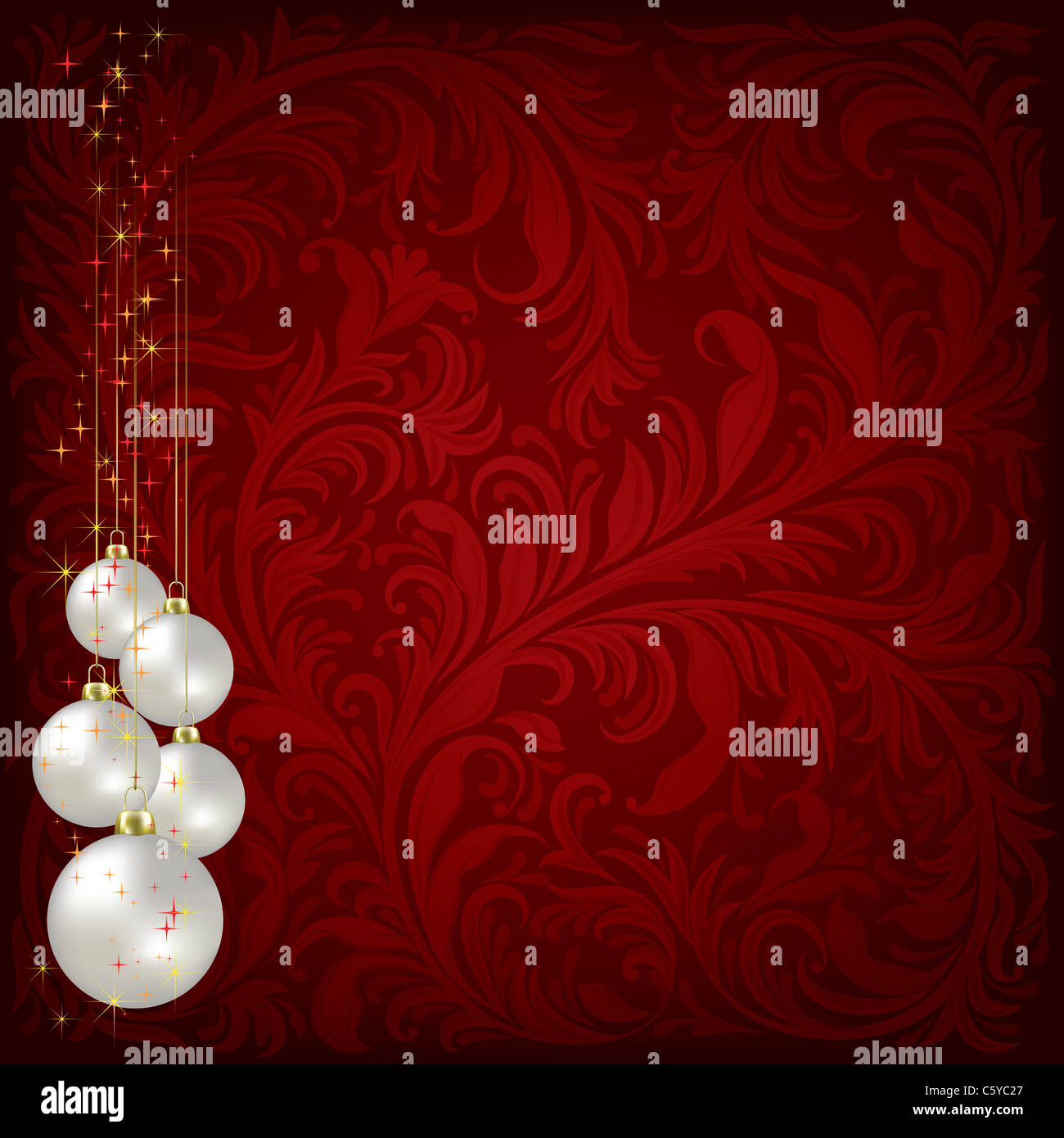 christmas background with white balls on red Stock Photo - Alamy