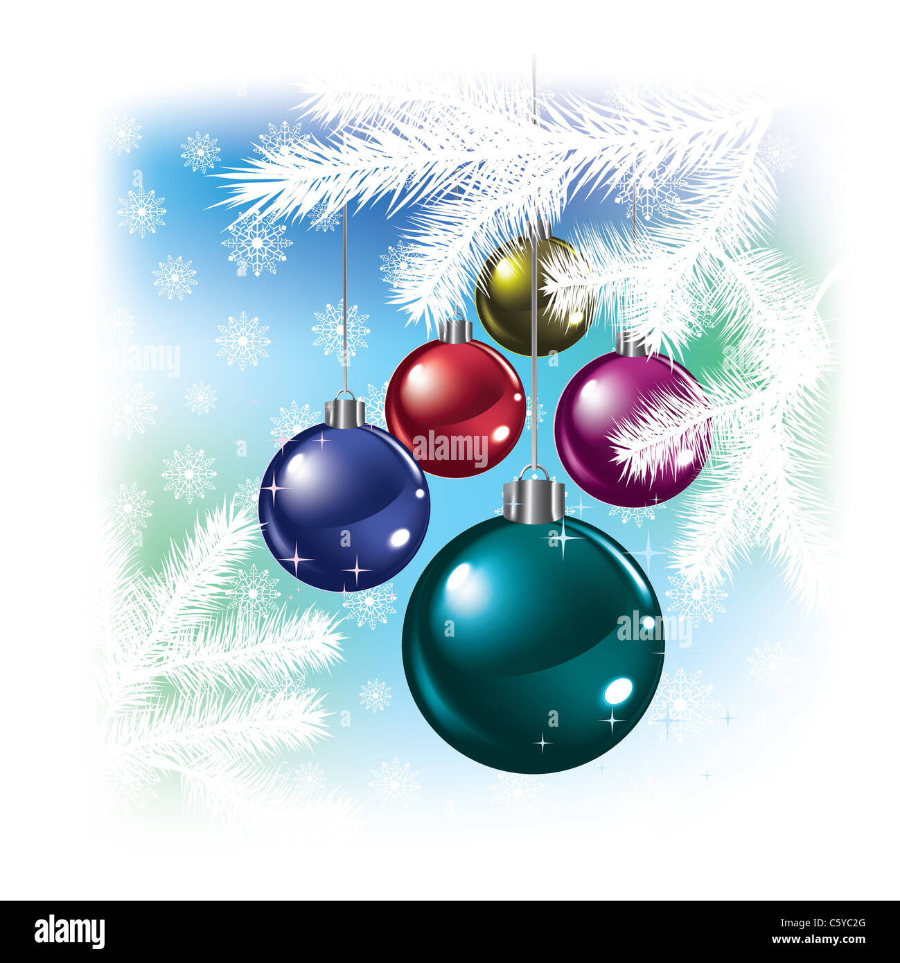 Christmas balls and snowflakes on white background Stock Photo - Alamy