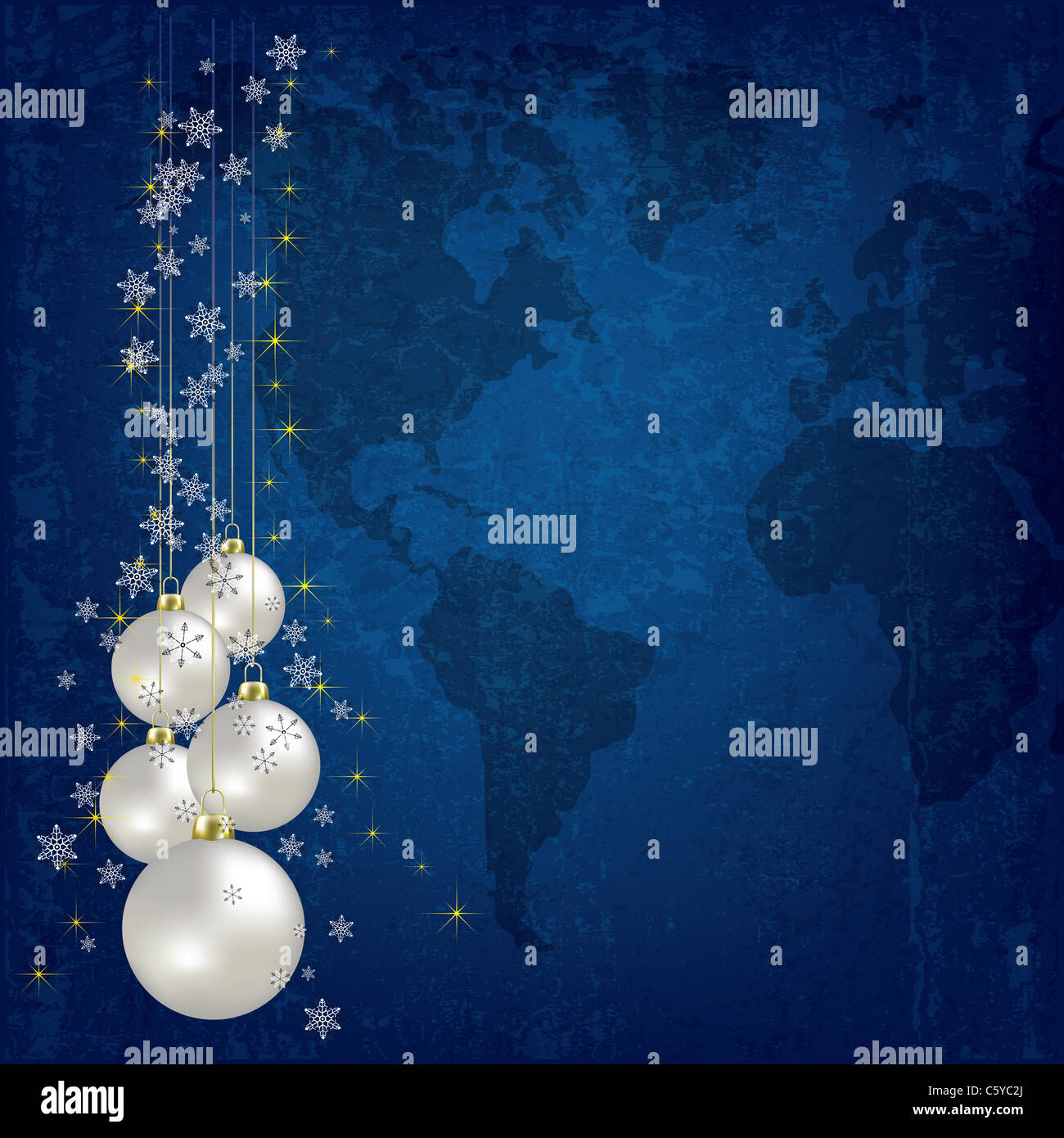 christmas blue background with white balls and snowflakes Stock Photo ...