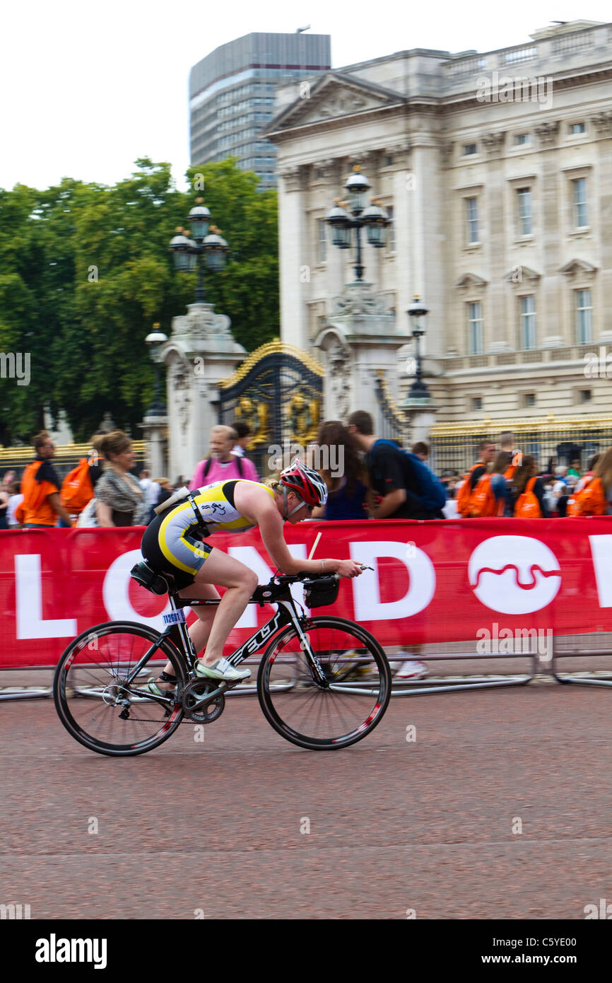 Age group competitor on bike section of London Triathlon 2011. A test